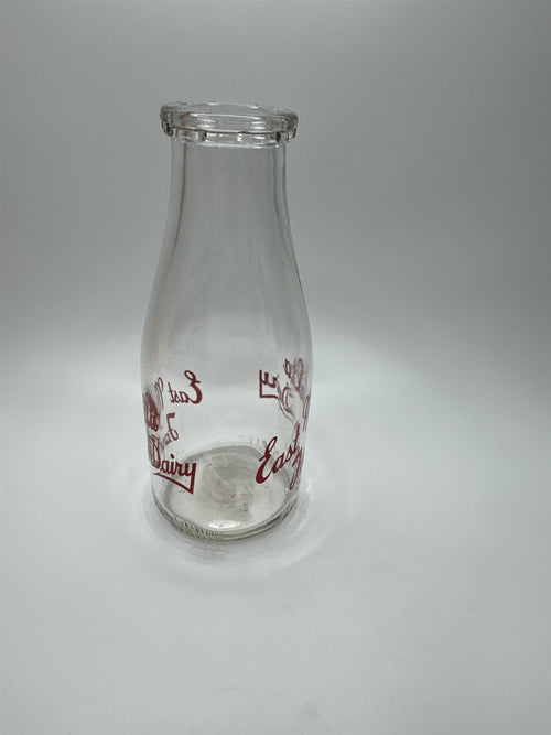 East Malta Farms Dairy One Pint Milk Glass Jug Vintage Red Print Milk Glass