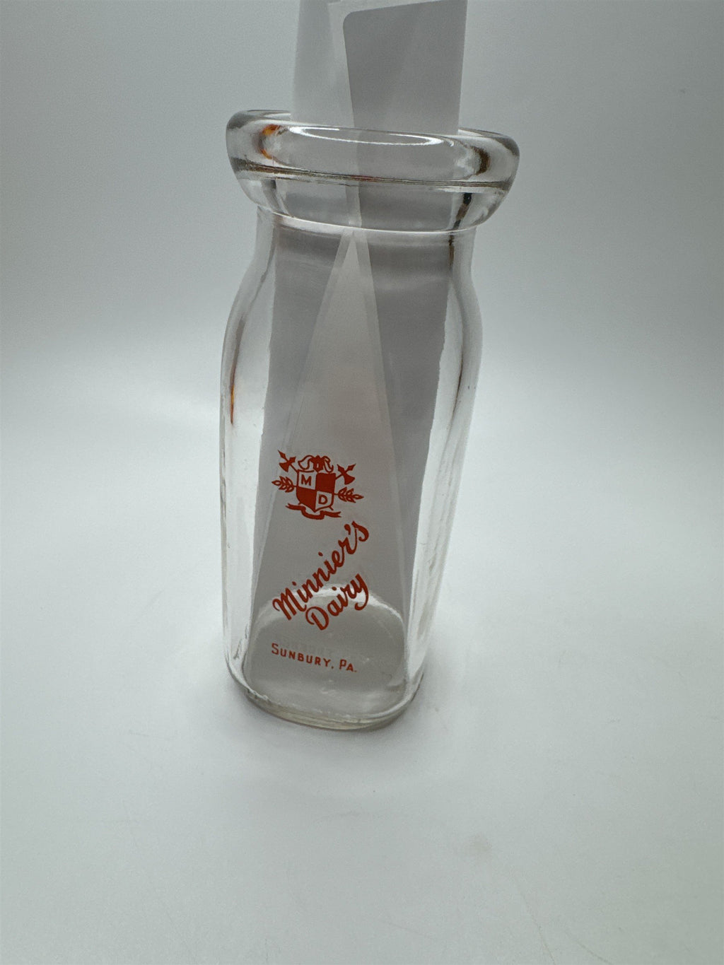 Minnier's Dairy Sunbury PA Empty Half Pint Milk Glass Jug Playtime Milk Any Time