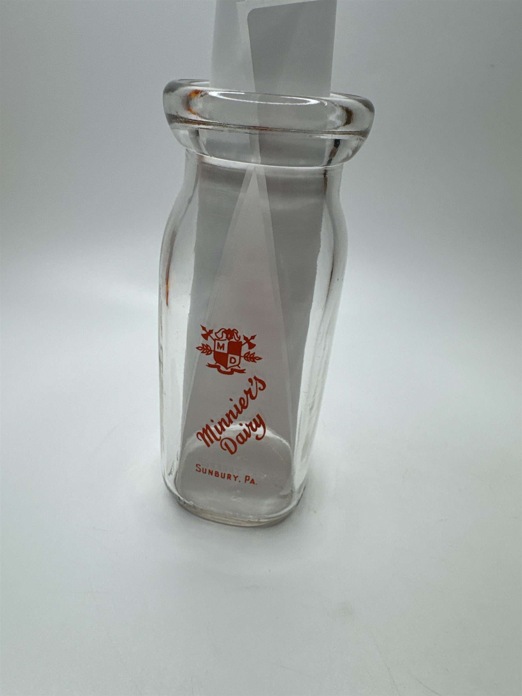 Minnier's Dairy Sunbury PA Empty Half Pint Milk Glass Jug Playtime Milk Any Time