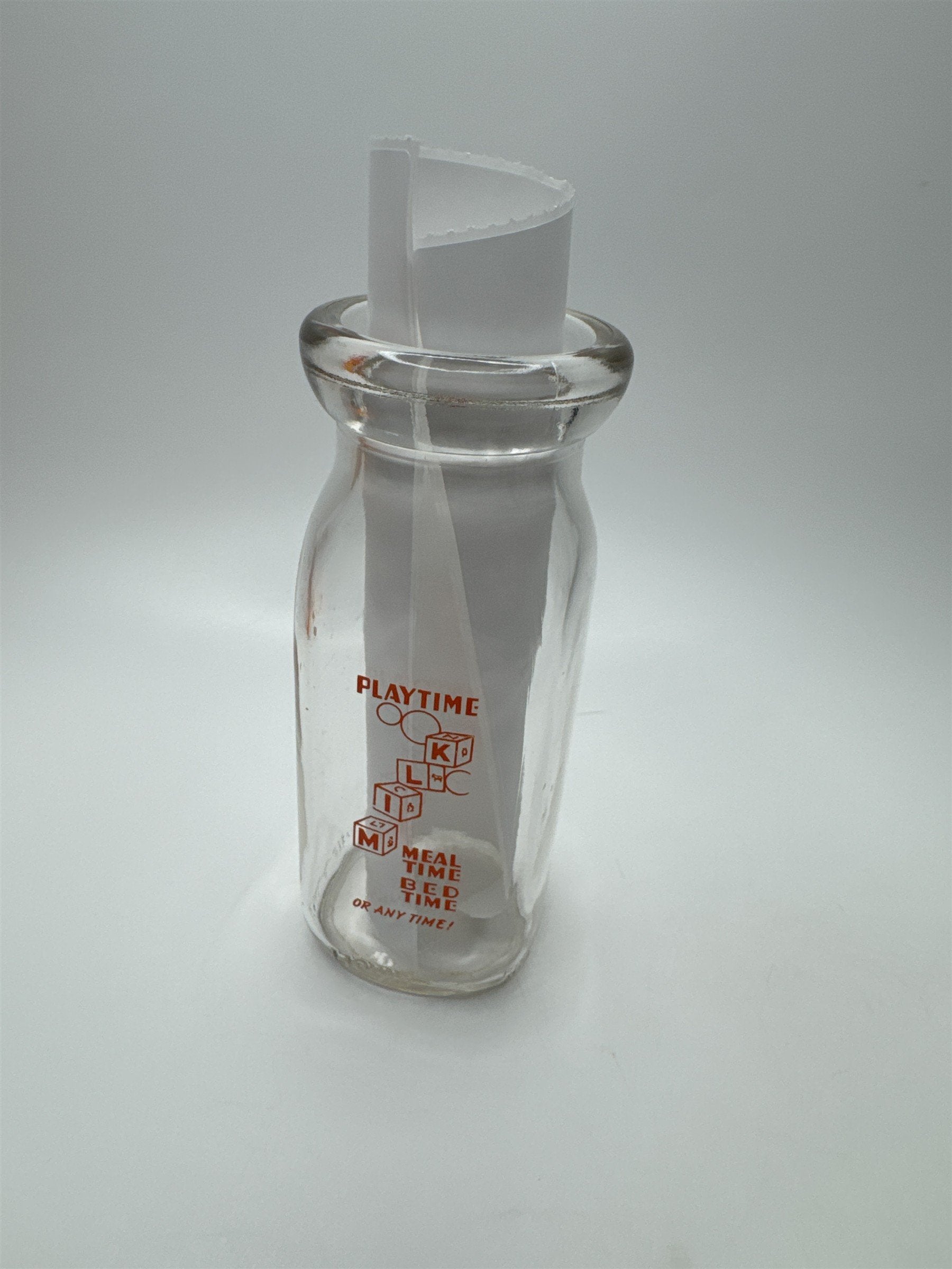 Minnier's Dairy Sunbury PA Empty Half Pint Milk Glass Jug Playtime Orange Print