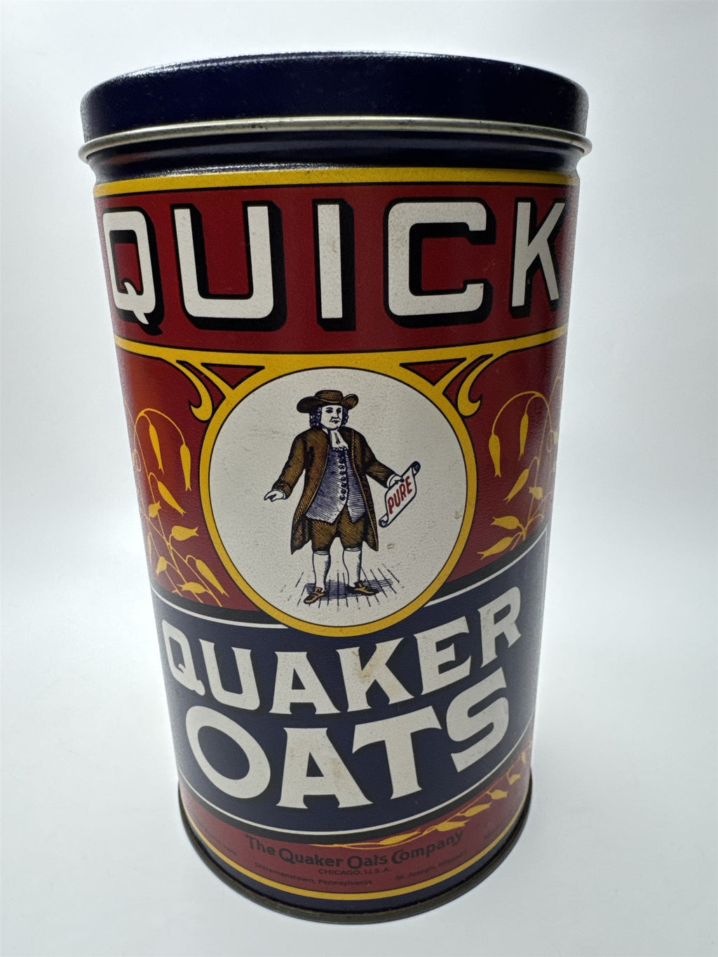 Vintage 1990 Quaker Oats Metal Tin Can Empty Replica of 1922 Label