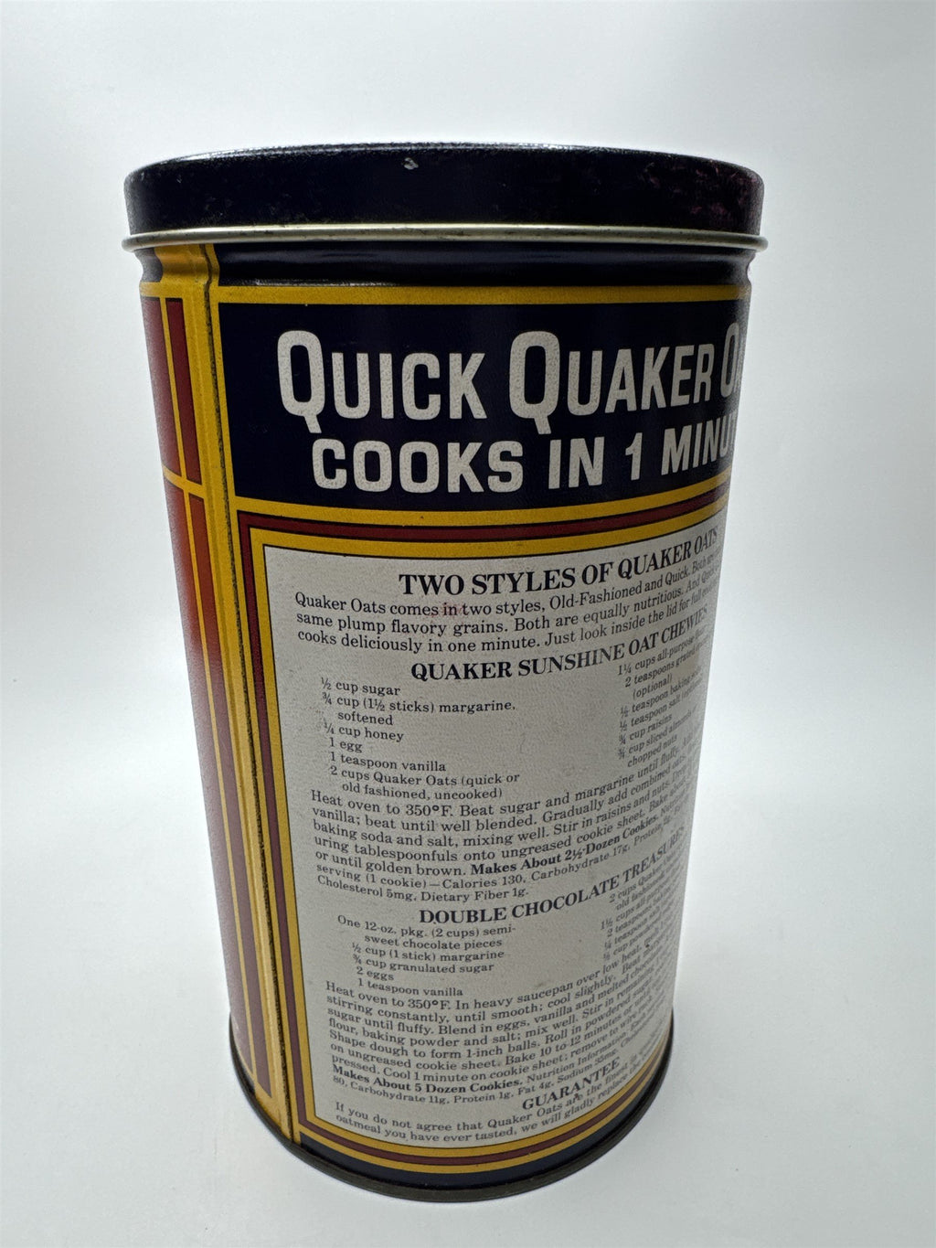Vintage 1990 Quaker Oats Metal Tin Can Empty Replica of 1922 Label