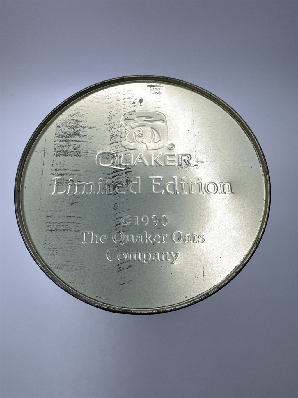 Vintage 1990 Quaker Oats Metal Tin Can Empty Replica of 1922 Label