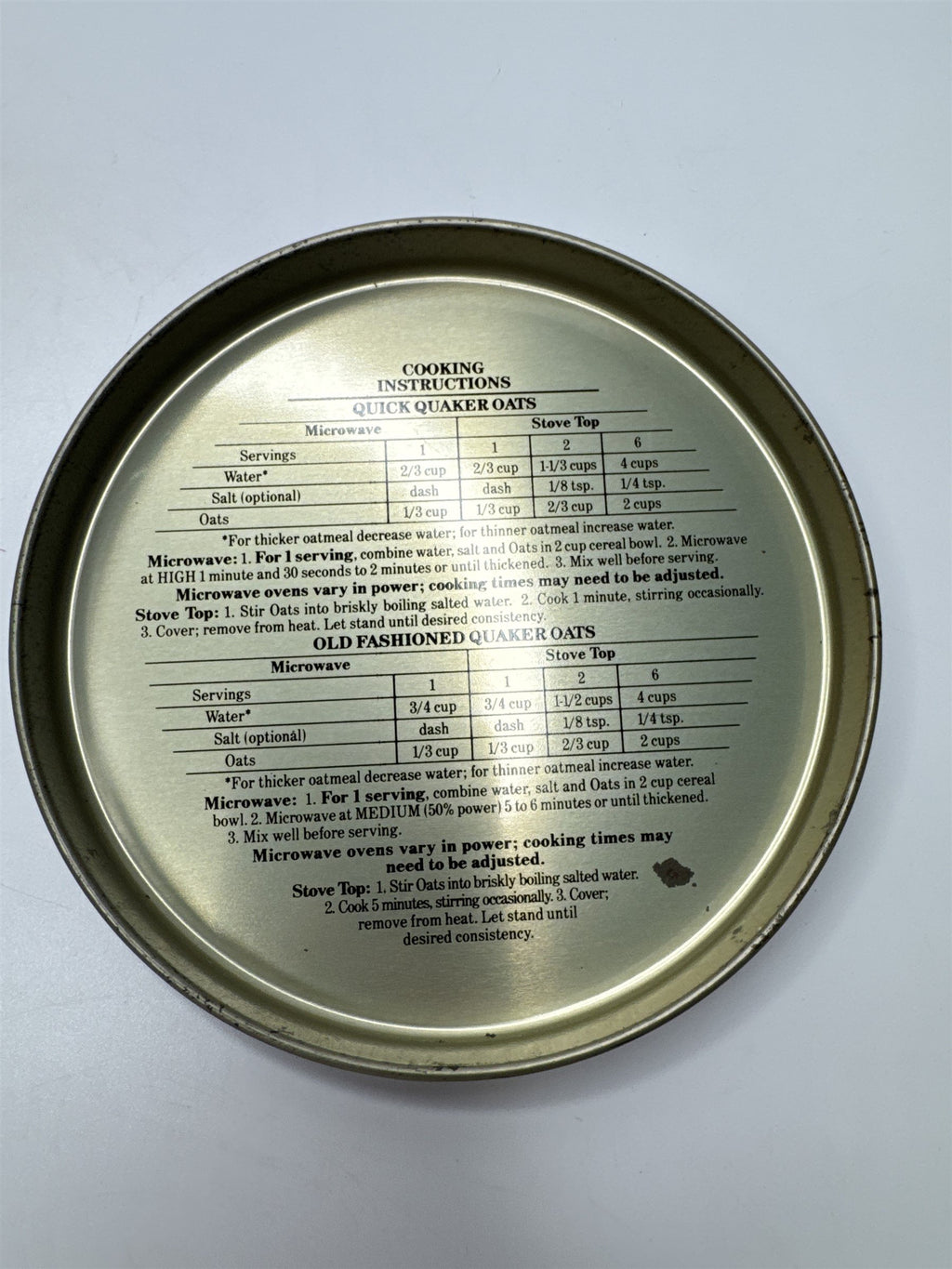 Vintage 1990 Quaker Oats Metal Tin Can Empty Replica of 1922 Label