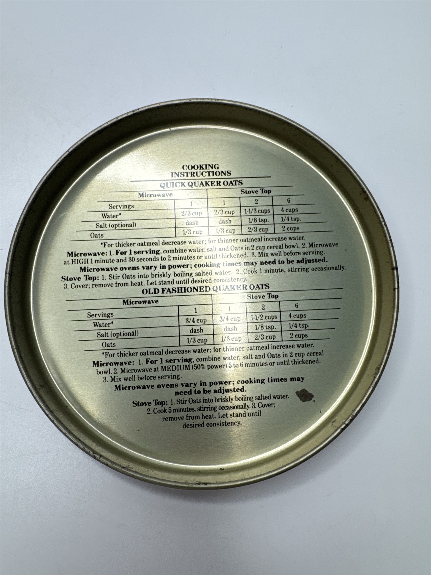 Vintage 1990 Quaker Oats Metal Tin Can Empty Replica of 1922 Label