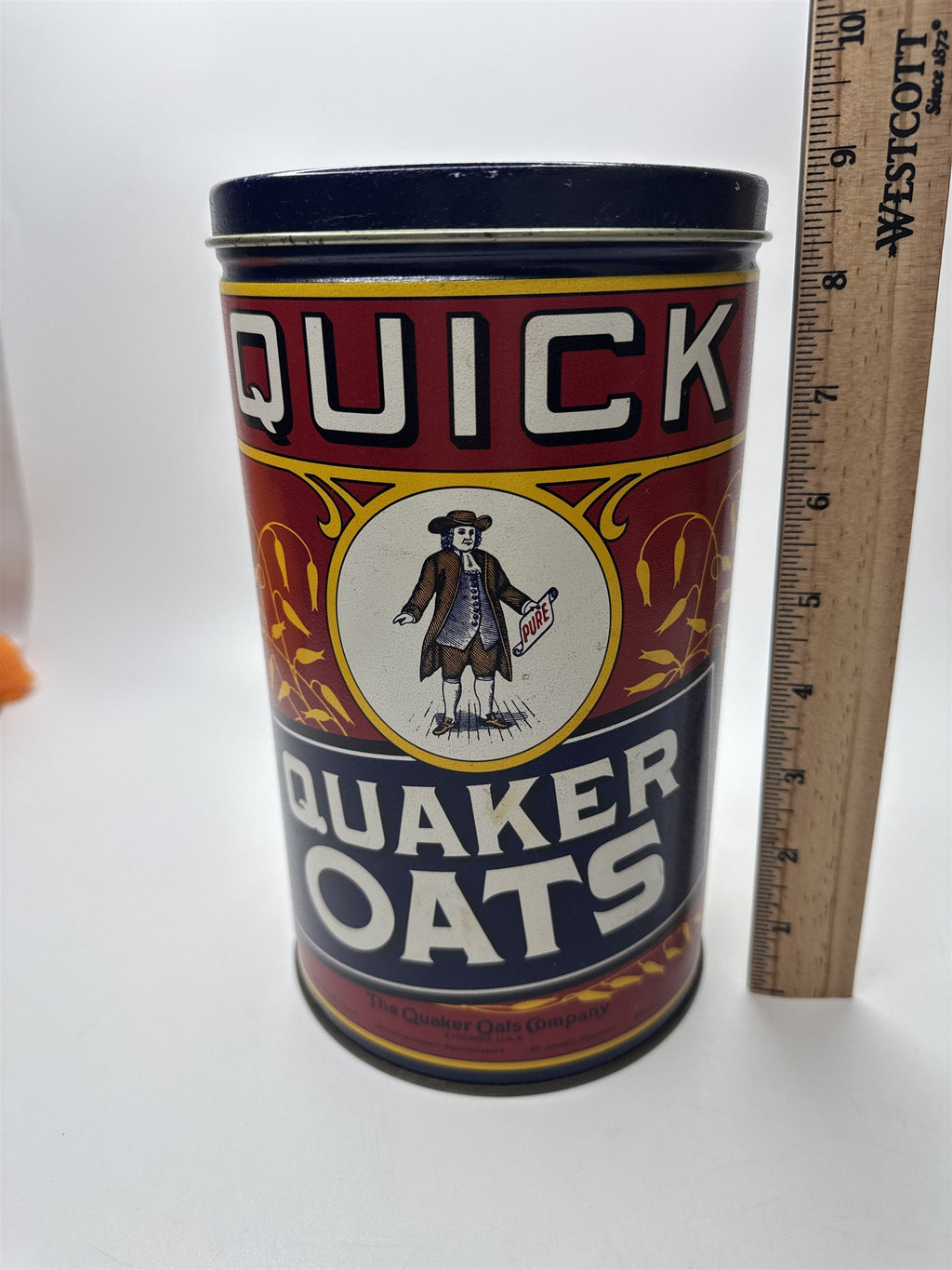 Vintage 1990 Quaker Oats Metal Tin Can Empty Replica of 1922 Label