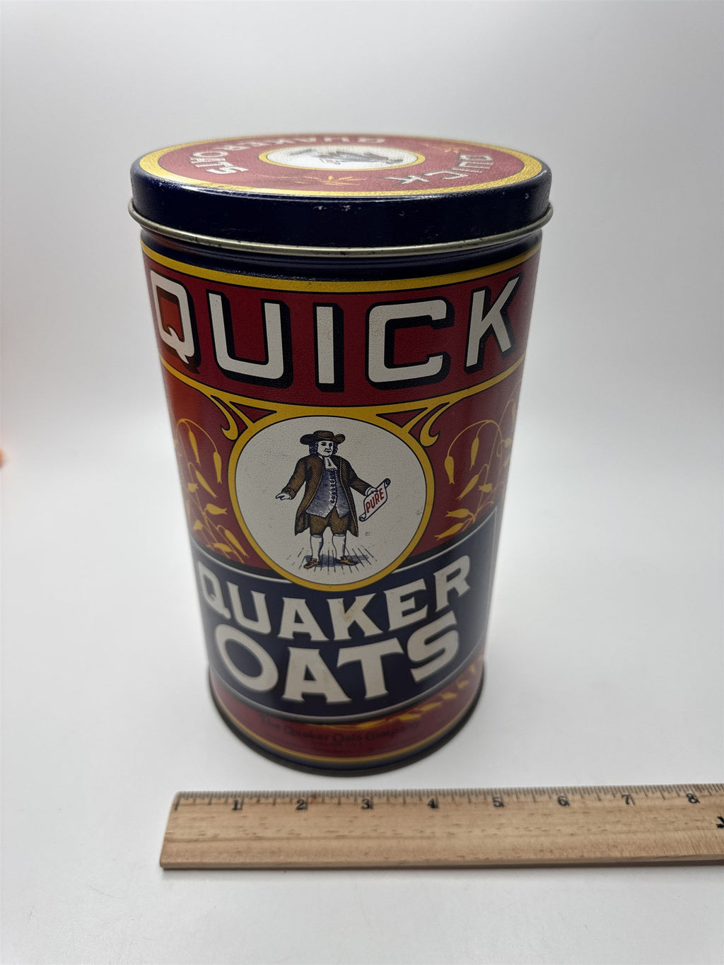 Vintage 1990 Quaker Oats Metal Tin Can Empty Replica of 1922 Label