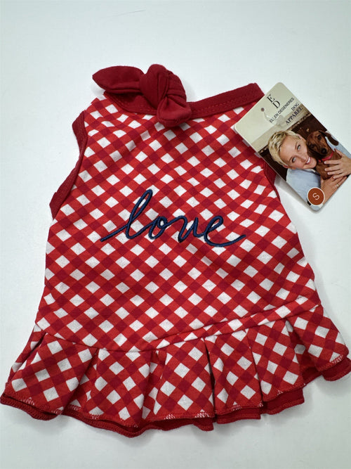 ED By Ellen Dog Apparel Female Red Love Dog Dress with Red Bow Size Small