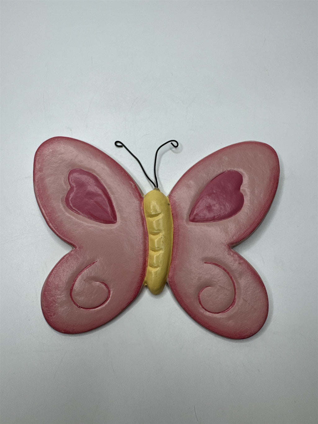 Home Interiors Kids Pink and Yellow Butterfly /w Metal Antennas Wall Art Decor