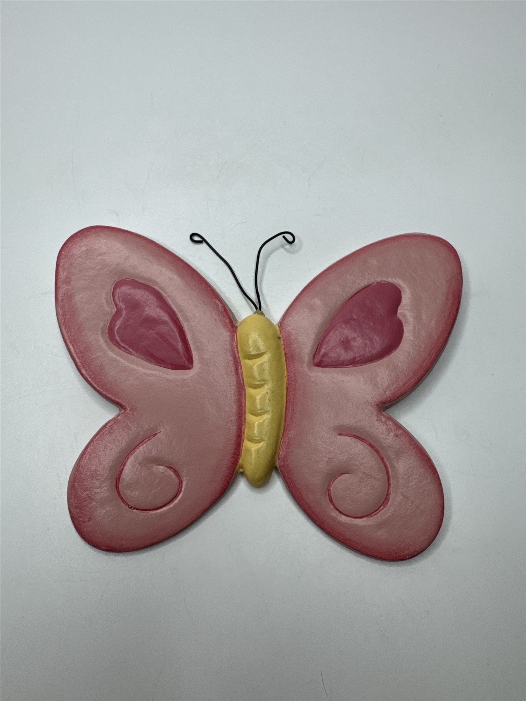 Home Interiors Kids Pink and Yellow Butterfly /w Metal Antennas Wall Art Decor