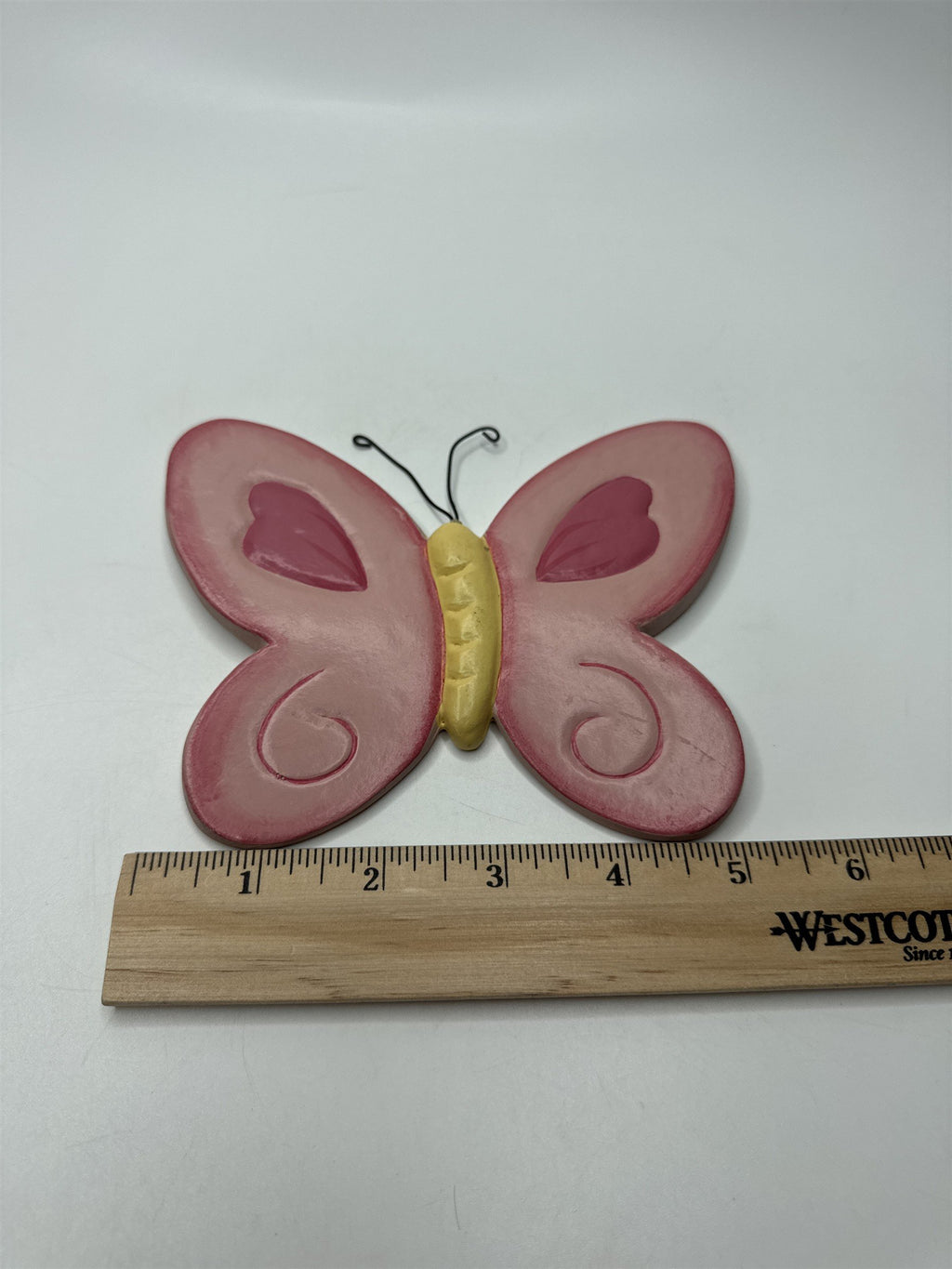 Home Interiors Kids Pink and Yellow Butterfly /w Metal Antennas Wall Art Decor