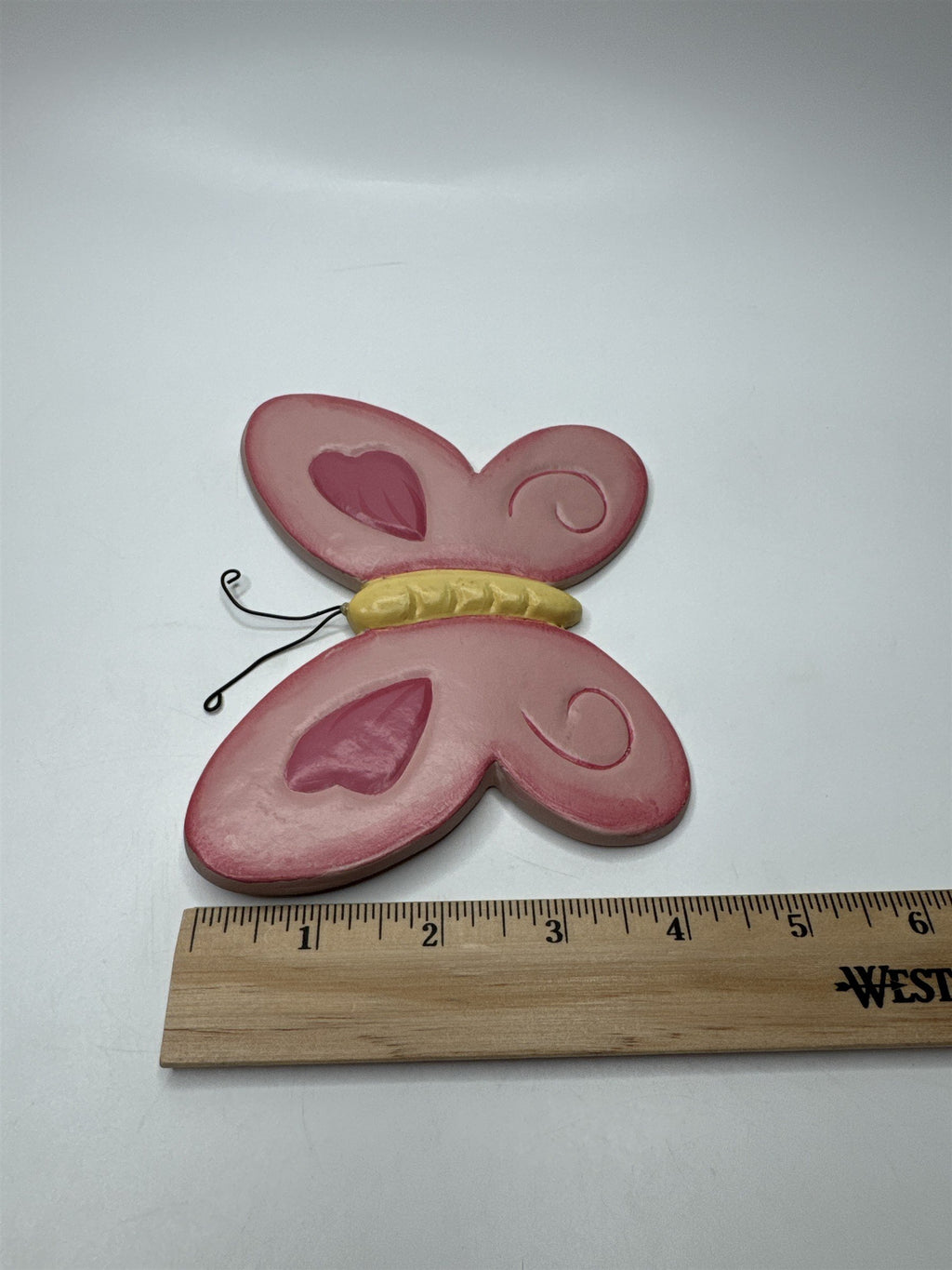 Home Interiors Kids Pink and Yellow Butterfly /w Metal Antennas Wall Art Decor