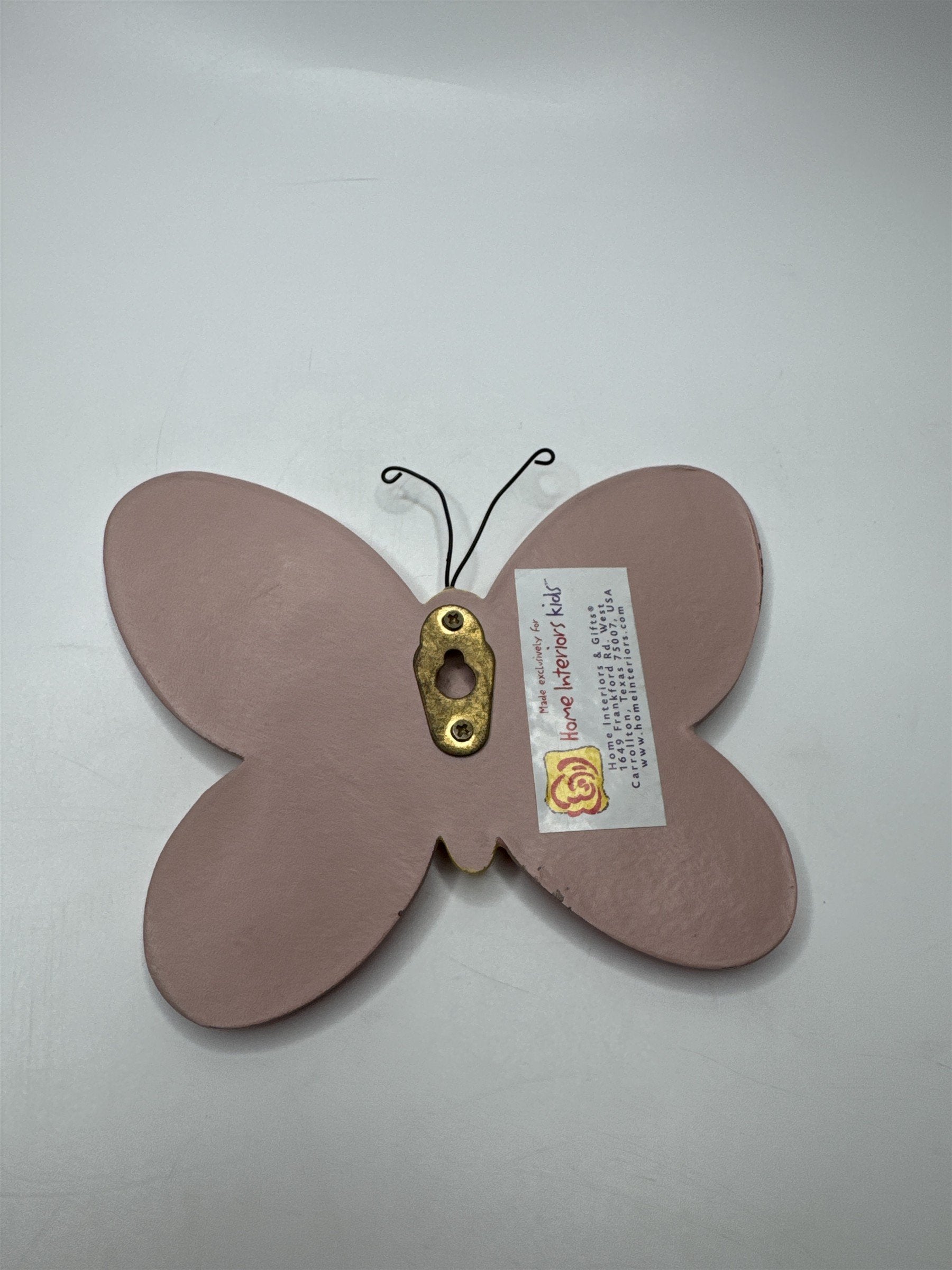 Home Interiors Kids Pink and Yellow Butterfly /w Metal Antennas Wall Art Decor