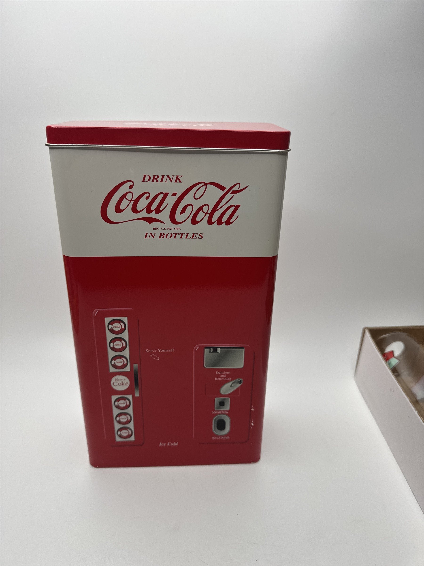 Vintage 1999 Coca-Cola Vending Machine Tin /w 4pc 8oz Glass Set Anchor Hocking
