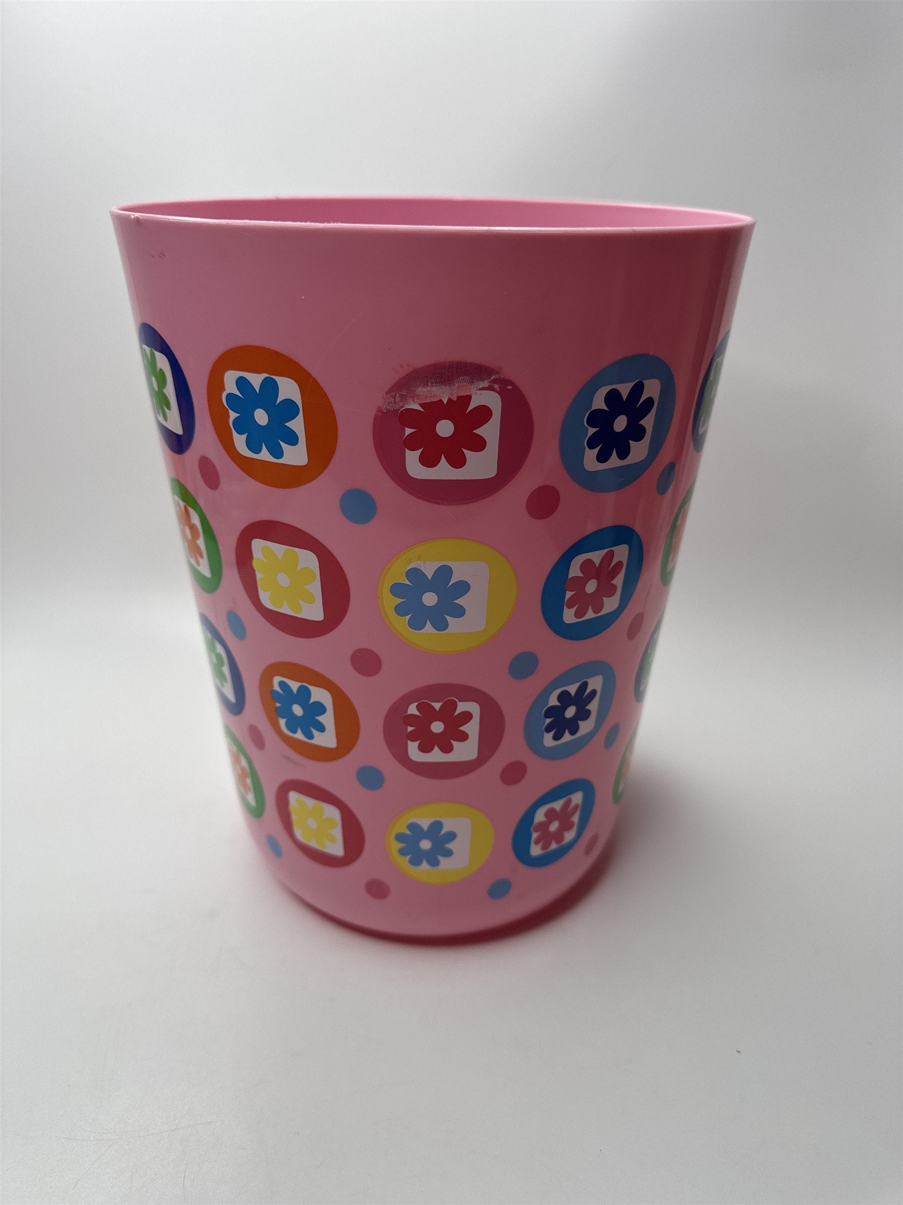 Vintage Retro Flower Power Boho Pink Plastic Trash Van 80s 90s 9.5" Tall