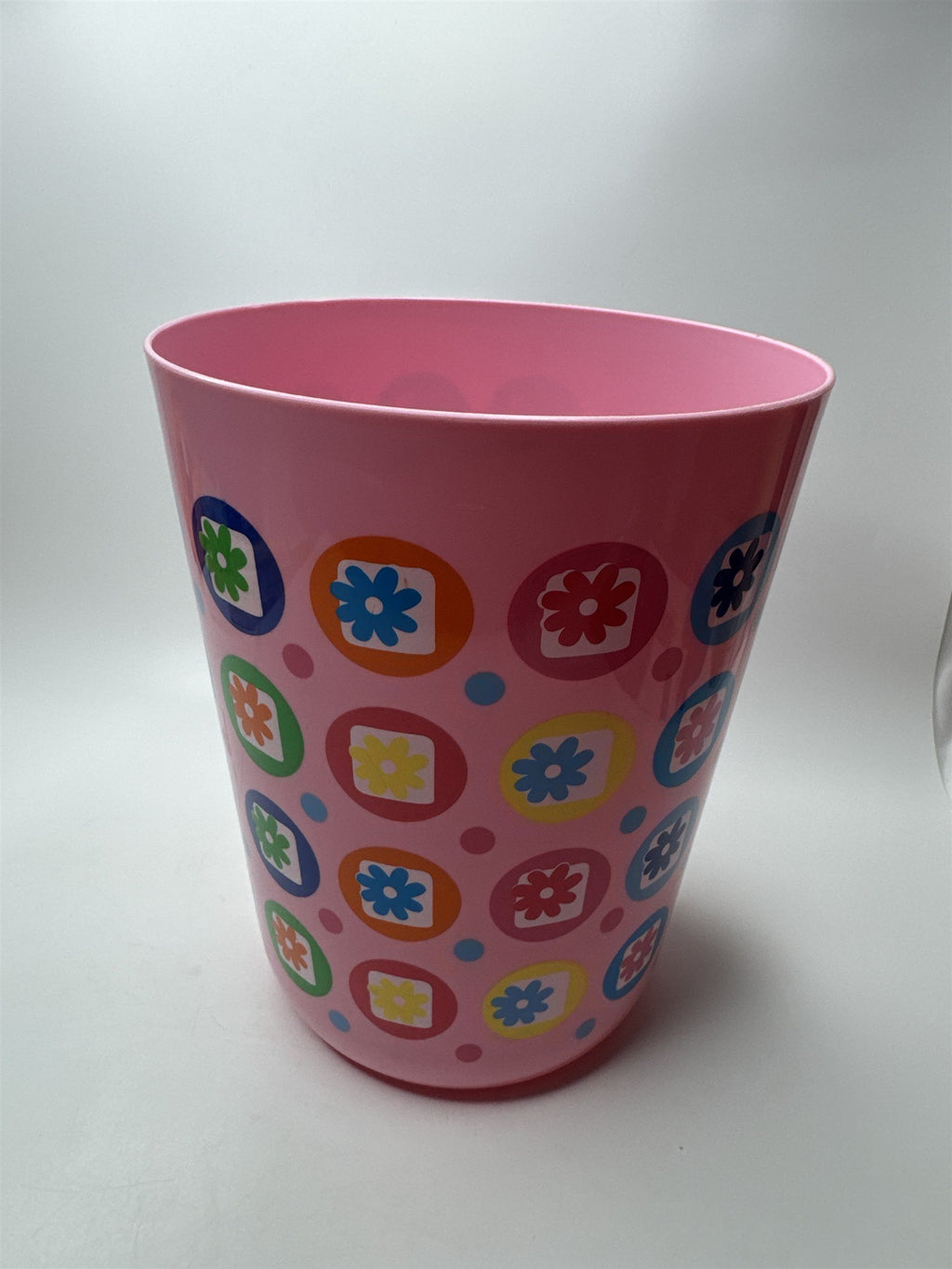 Vintage Retro Flower Power Boho Pink Plastic Trash Van 80s 90s 9.5" Tall
