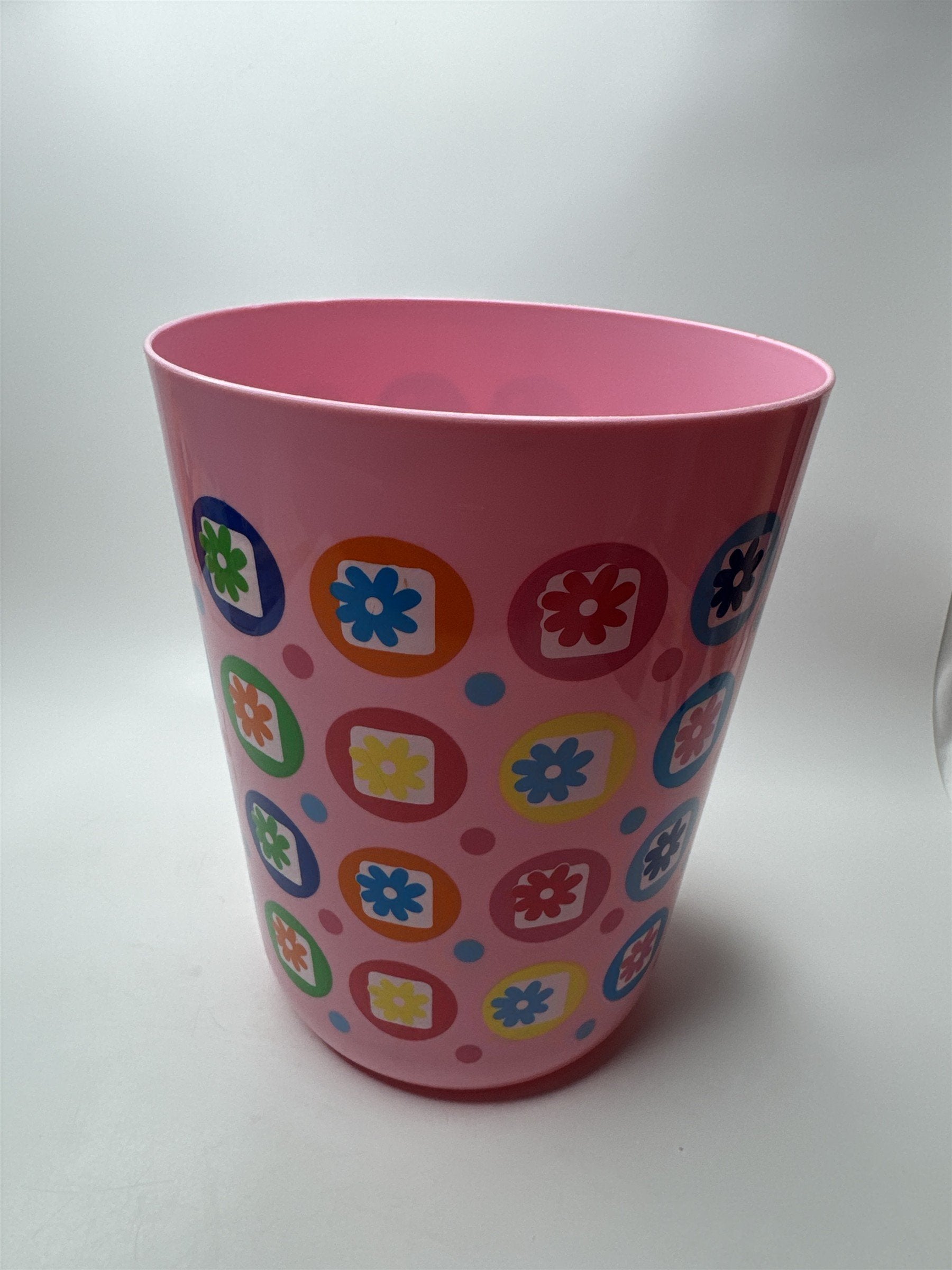Vintage Retro Flower Power Boho Pink Plastic Trash Van 80s 90s 9.5" Tall