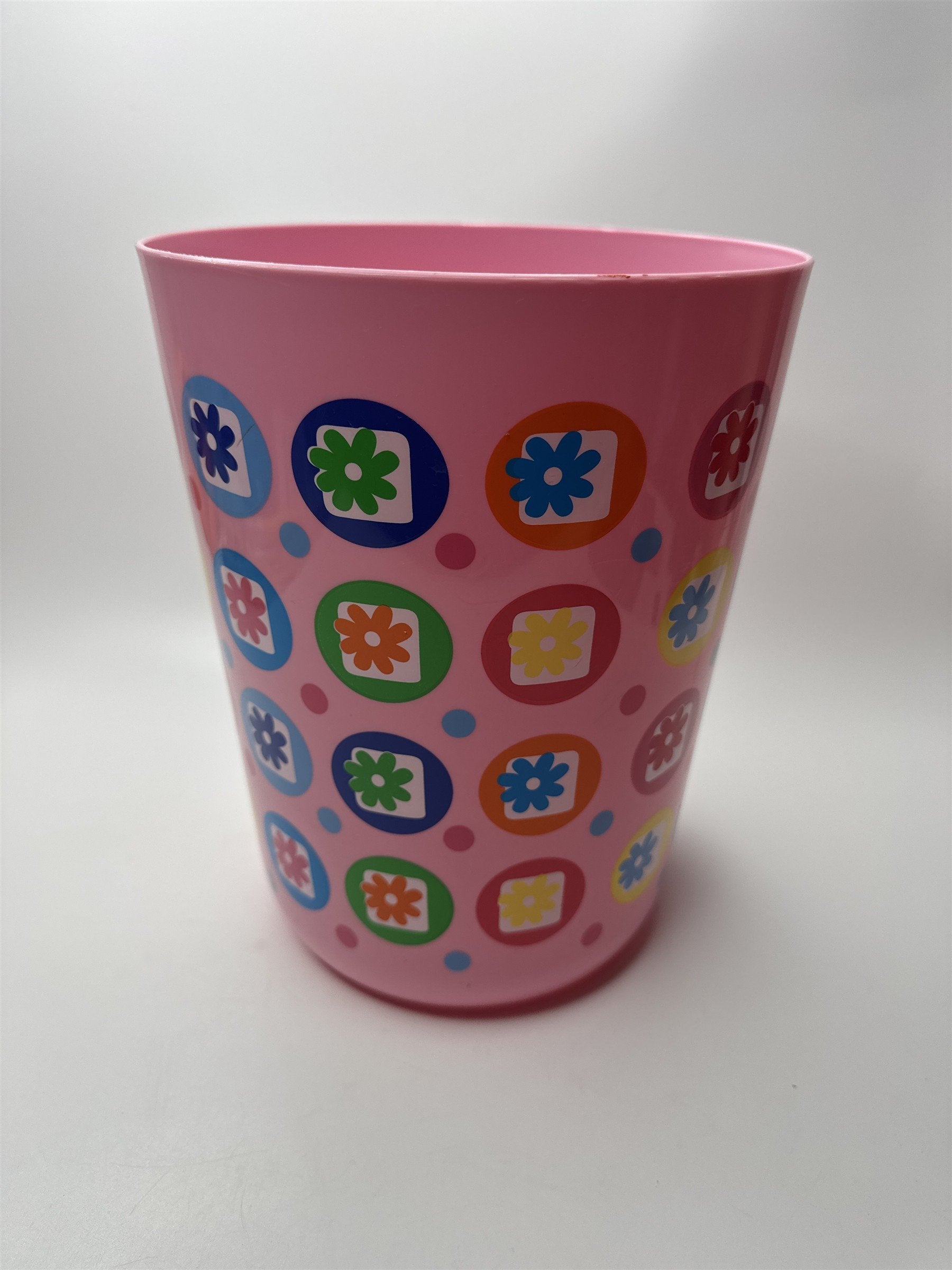 Vintage Retro Flower Power Boho Pink Plastic Trash Van 80s 90s 9.5" Tall