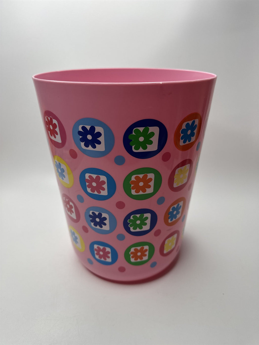 Vintage Retro Flower Power Boho Pink Plastic Trash Van 80s 90s 9.5" Tall