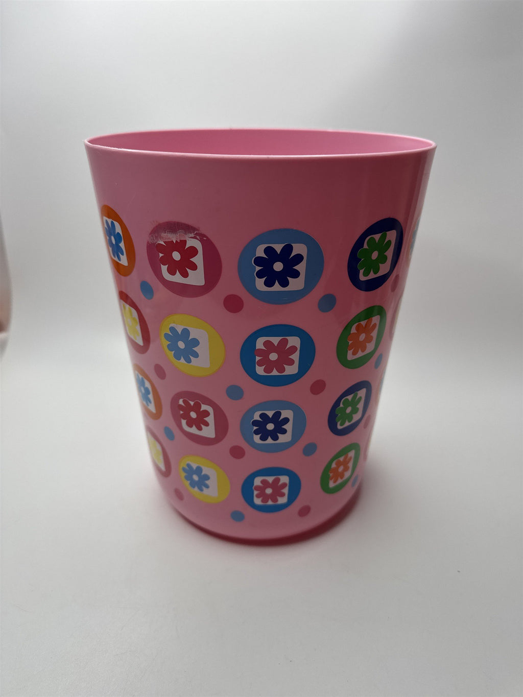 Vintage Retro Flower Power Boho Pink Plastic Trash Van 80s 90s 9.5" Tall