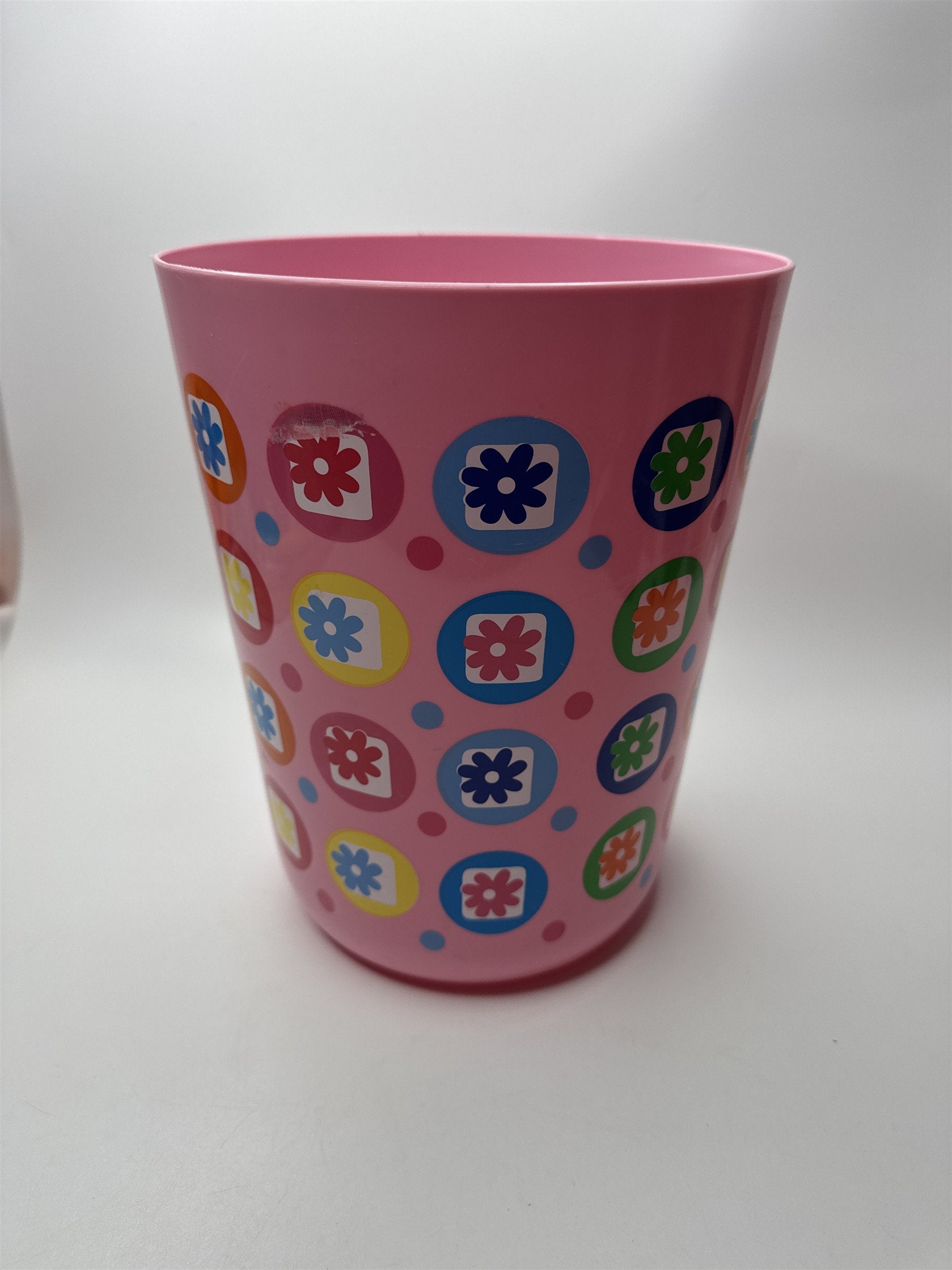 Vintage Retro Flower Power Boho Pink Plastic Trash Van 80s 90s 9.5" Tall