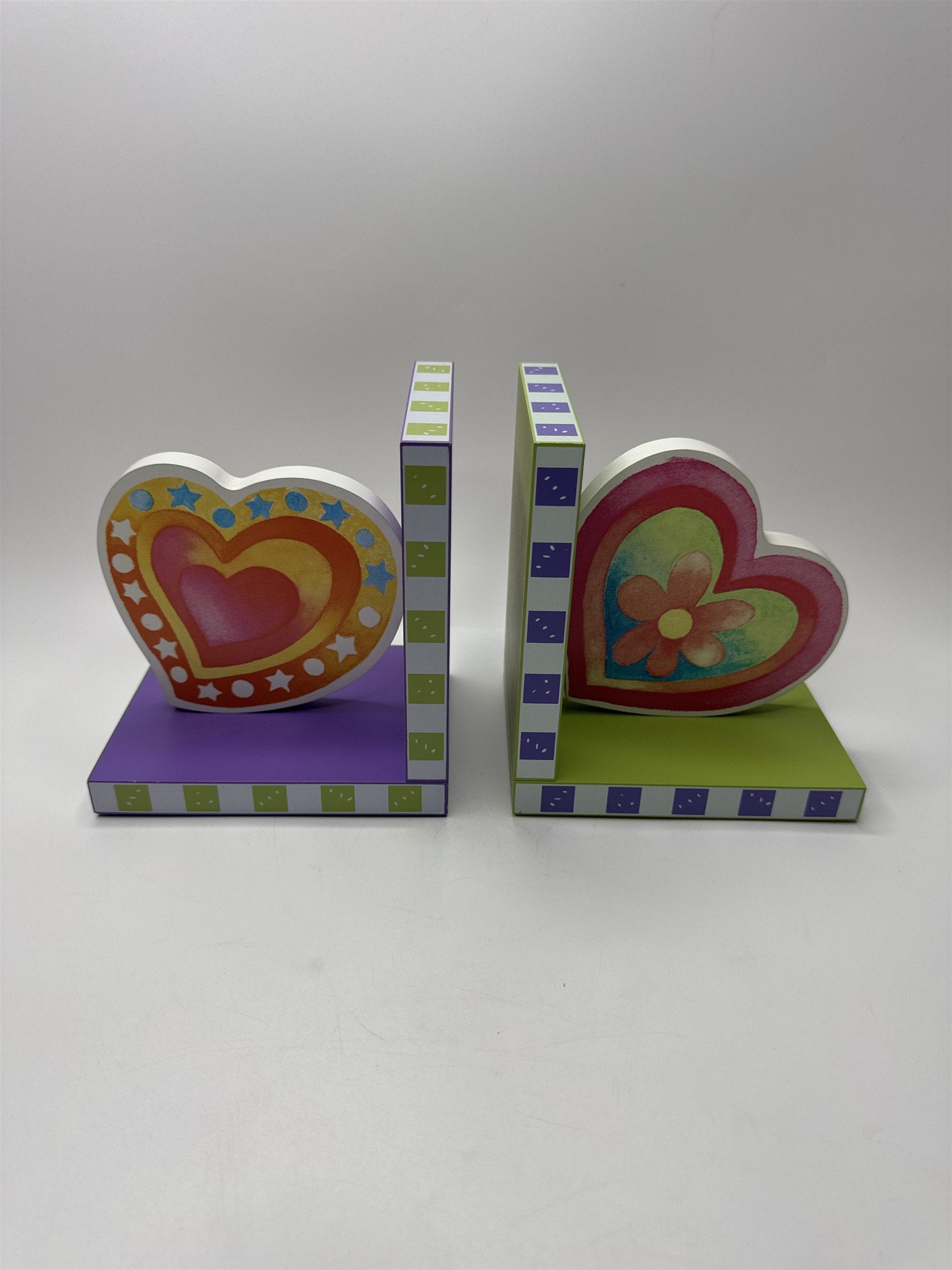 Vintage Home Interiors Kids Heart Shaped Bookends for Book Shelves or Table Tops