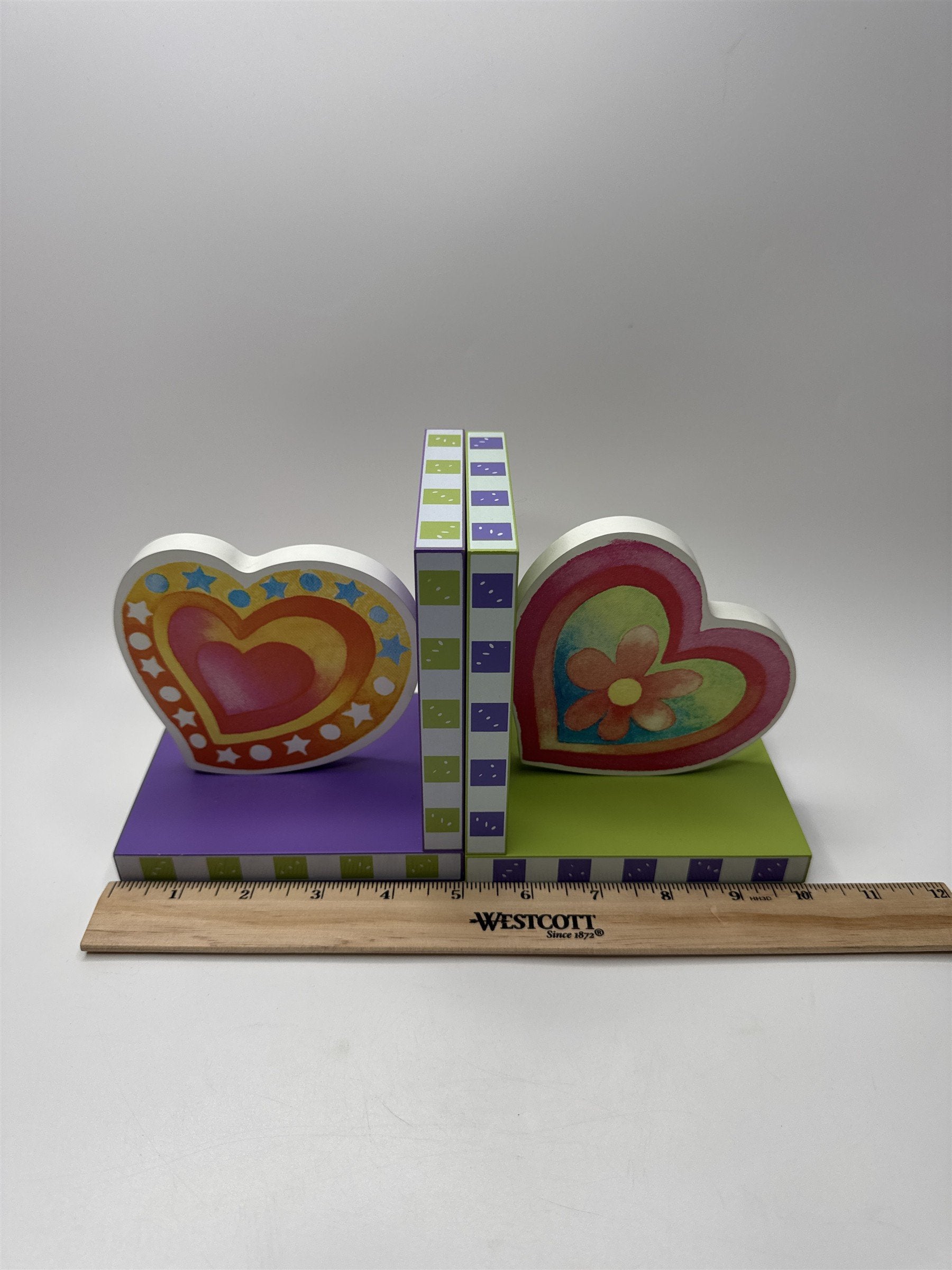 Vintage Home Interiors Kids Heart Shaped Bookends for Book Shelves or Table Tops