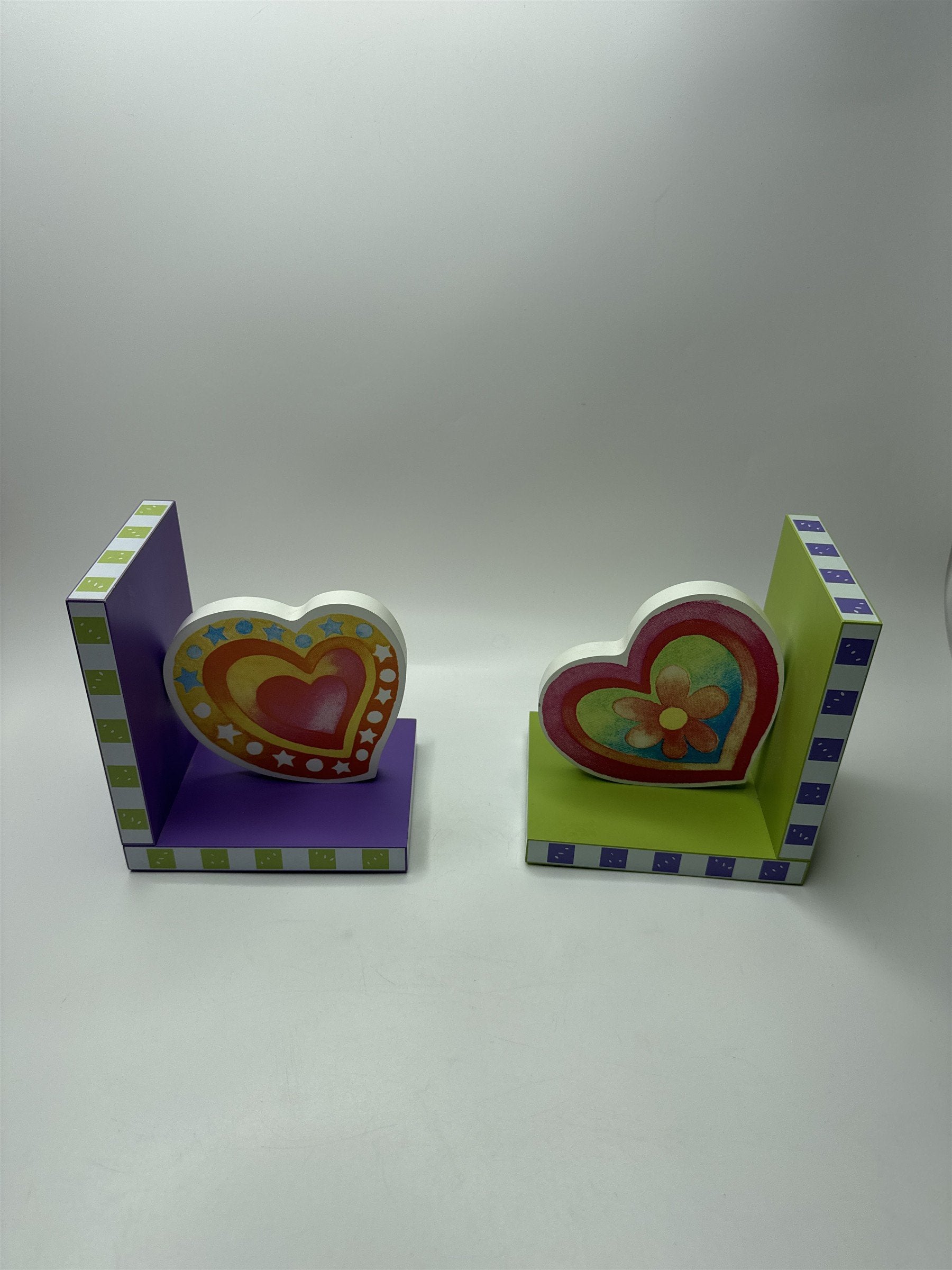 Vintage Home Interiors Kids Heart Shaped Bookends for Book Shelves or Table Tops