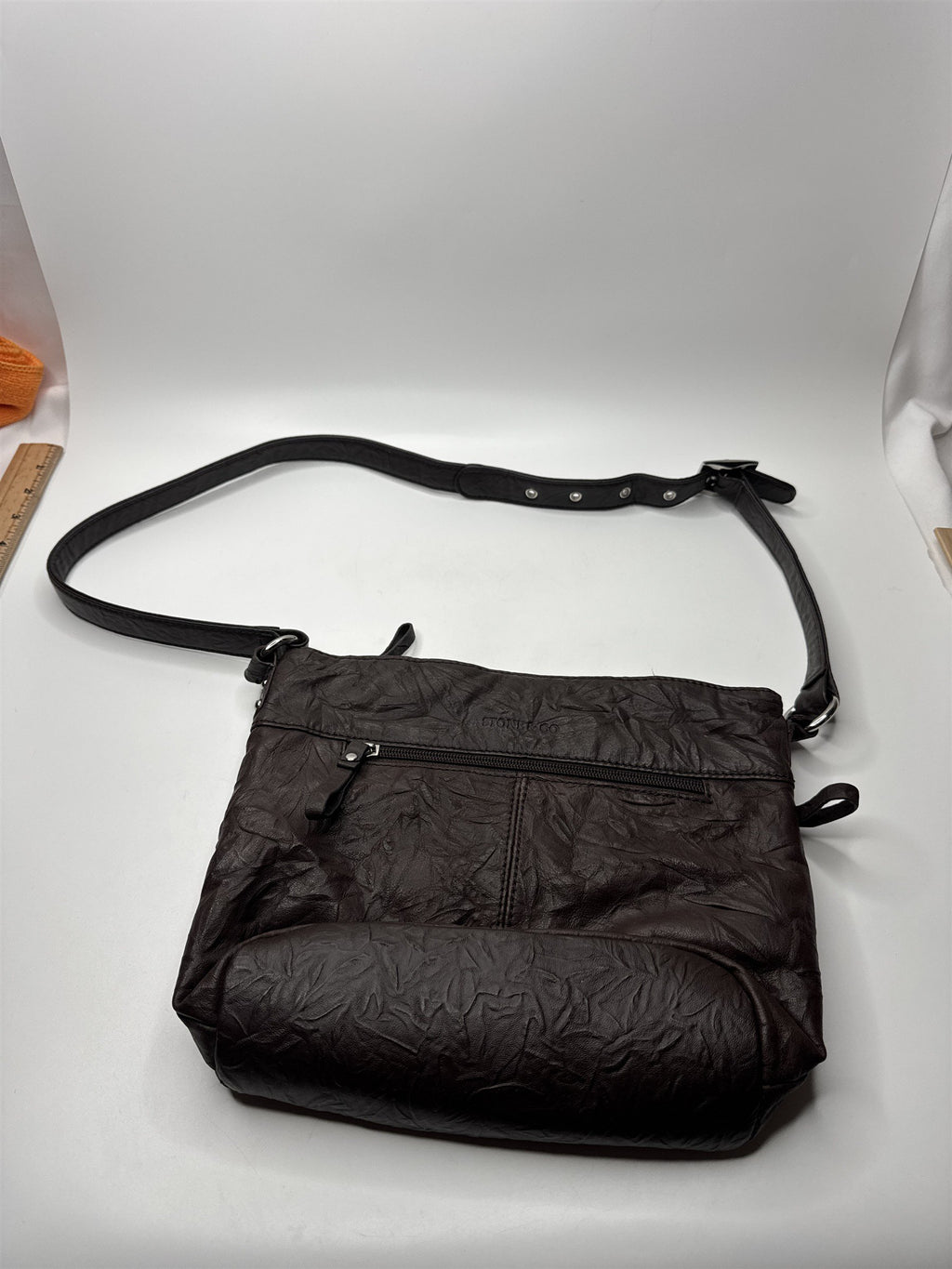 Stone & Co Dark Brown Cracked Leather Shoulder Bag Lots of Exterior Pockets