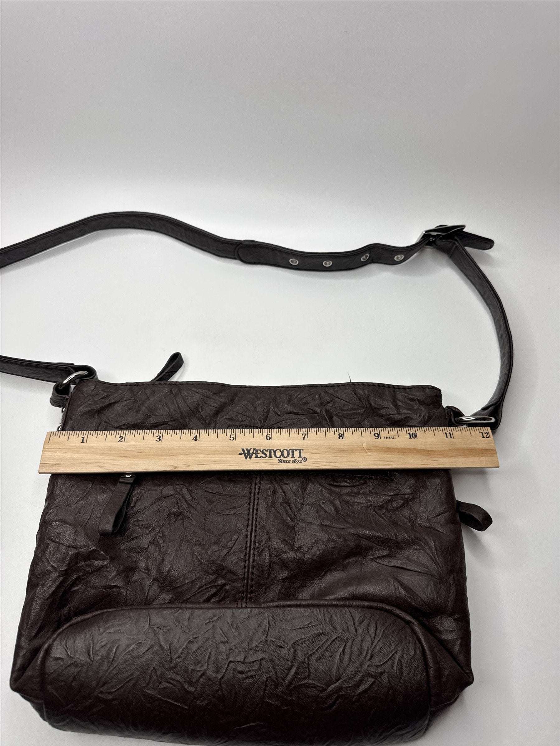 Stone & Co Dark Brown Cracked Leather Shoulder Bag Lots of Exterior Pockets