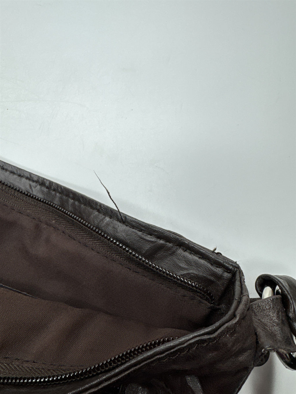 Stone & Co Dark Brown Cracked Leather Shoulder Bag Lots of Exterior Pockets