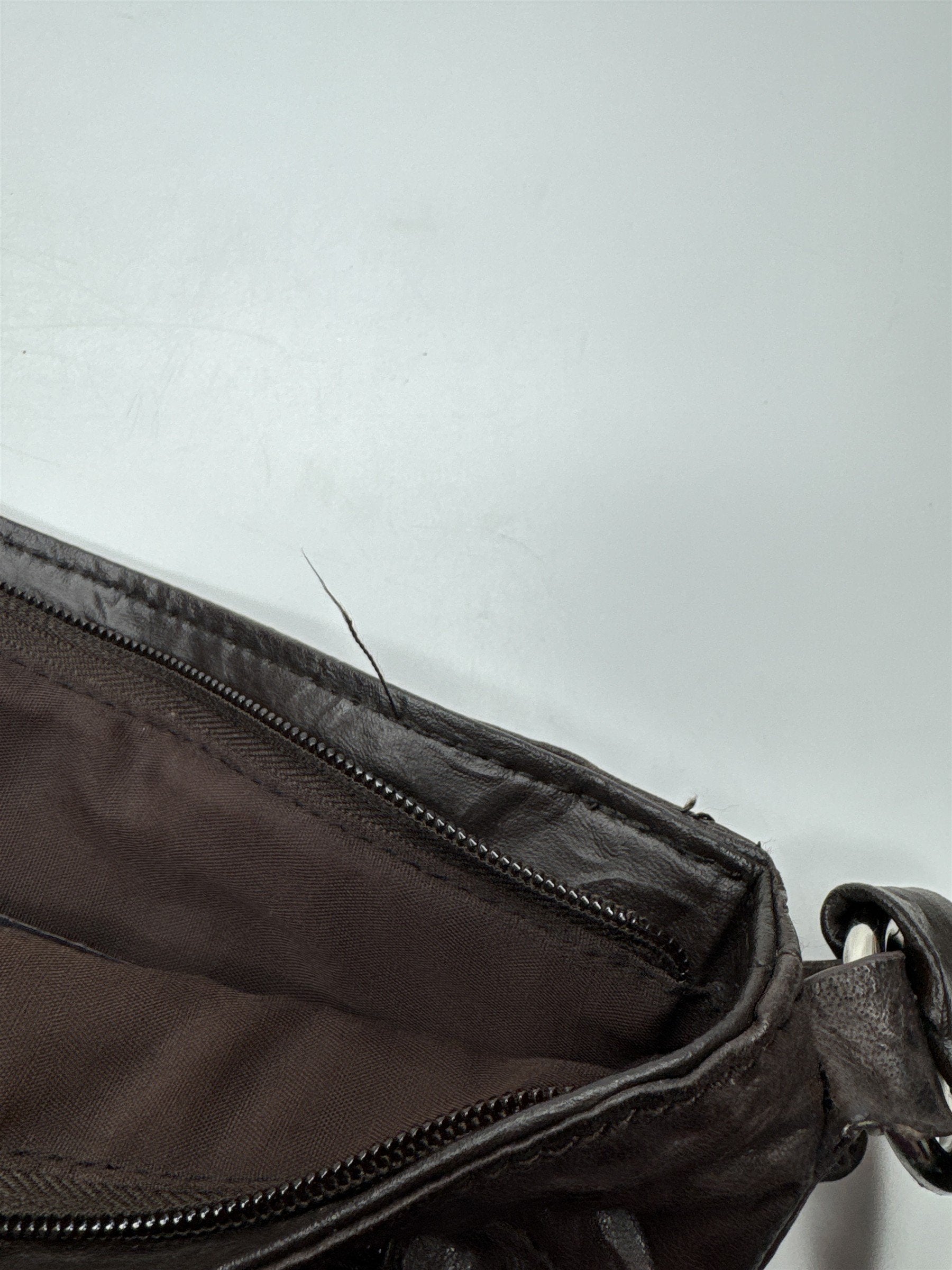 Stone & Co Dark Brown Cracked Leather Shoulder Bag Lots of Exterior Pockets