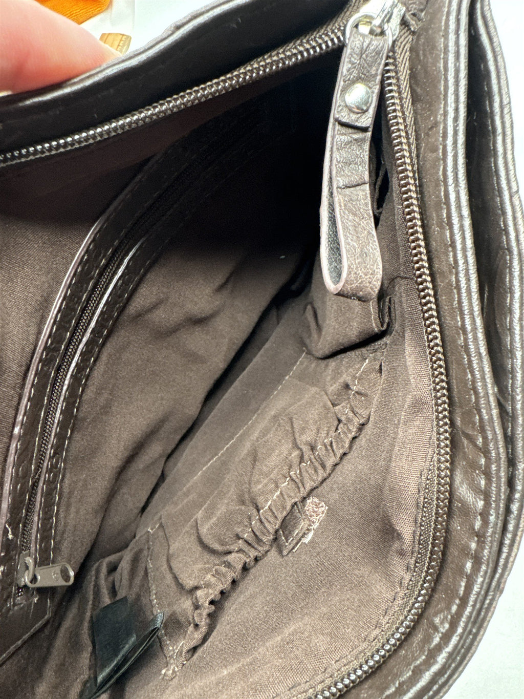 Stone & Co Dark Brown Cracked Leather Shoulder Bag Lots of Exterior Pockets