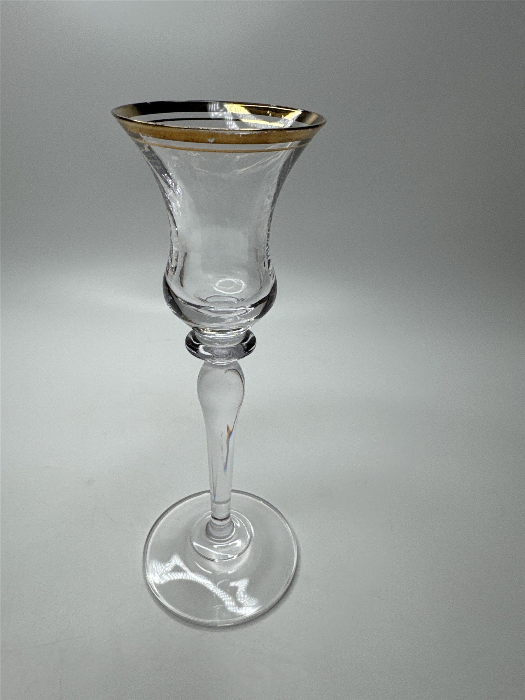 Antique Vintage Mikasa Crystal Clear Gold Trim Embellished (Aged) Stemmed Glass