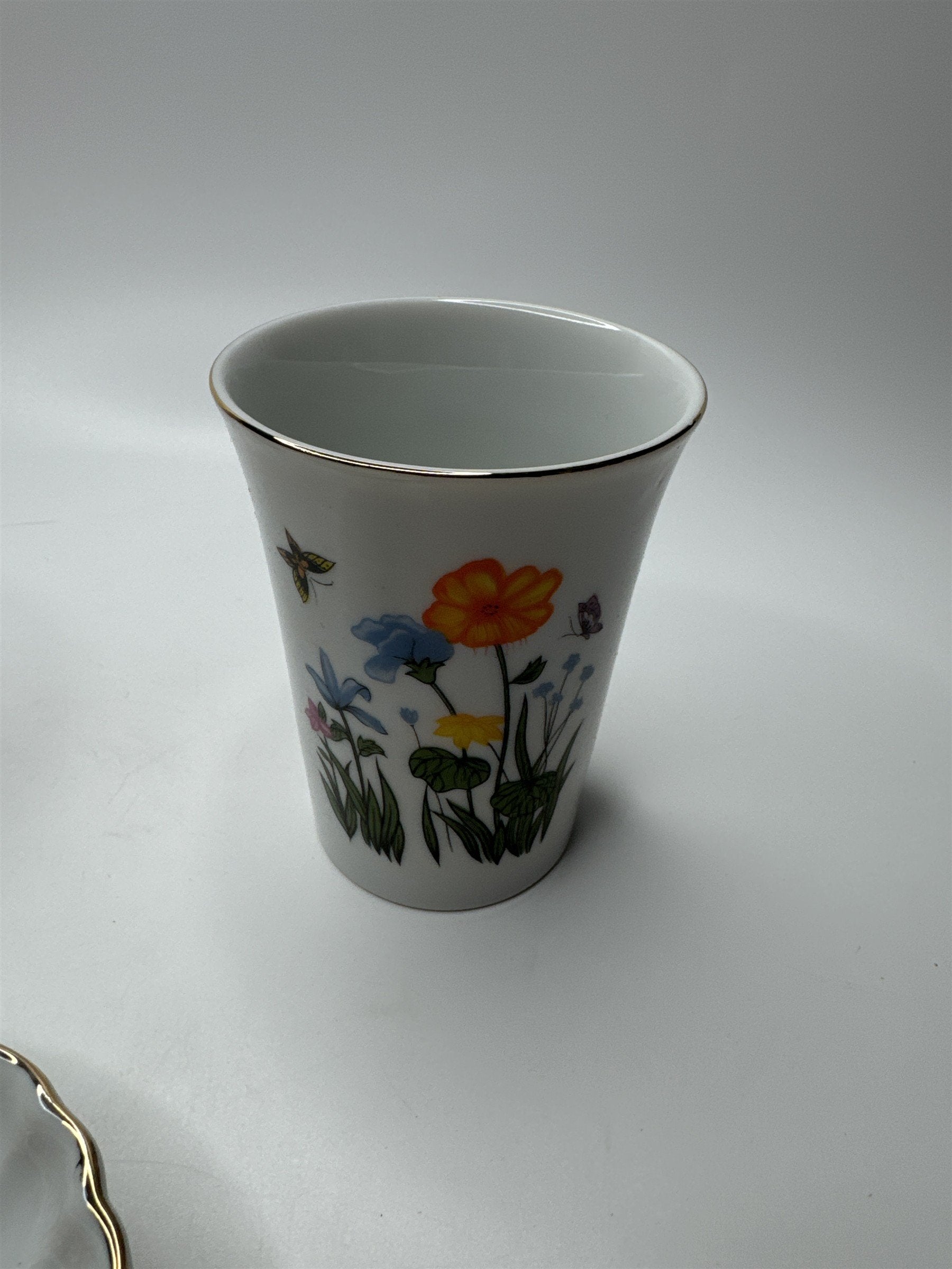 Vintage Japan 3pc Bathroom Set Flowers Butterflies Porcelain Shell Cottage Core