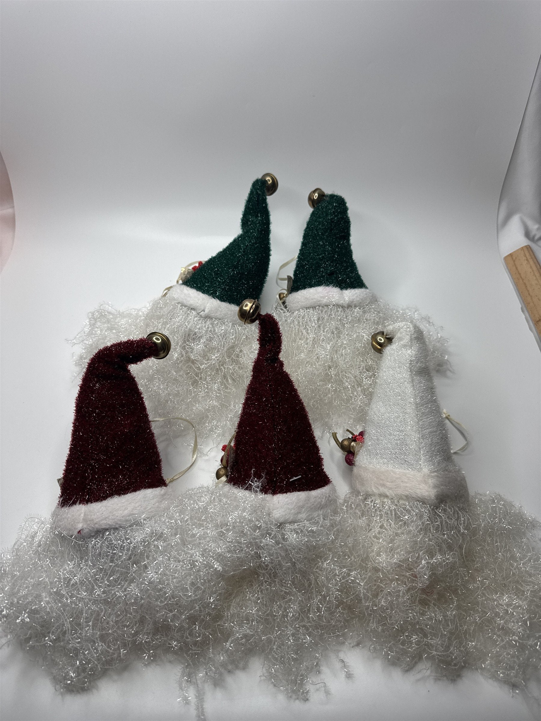 Lot of 5 Large Vintage Santa Head Old World Ornament String Tinsel Beard /w Hats