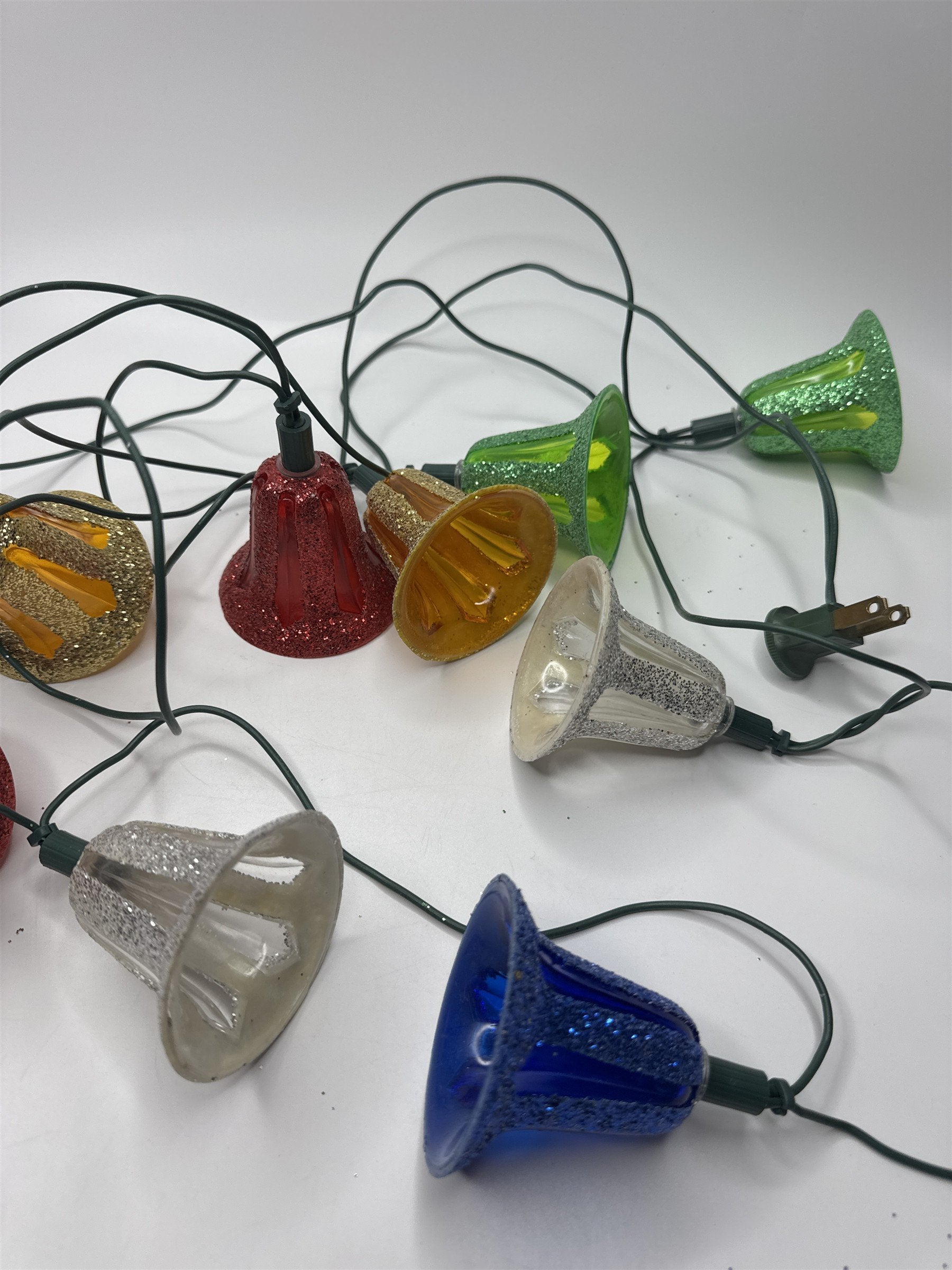 Vintage Multi Colored Bell Blowmold Plastic Bells 10 Light String Light WORKS