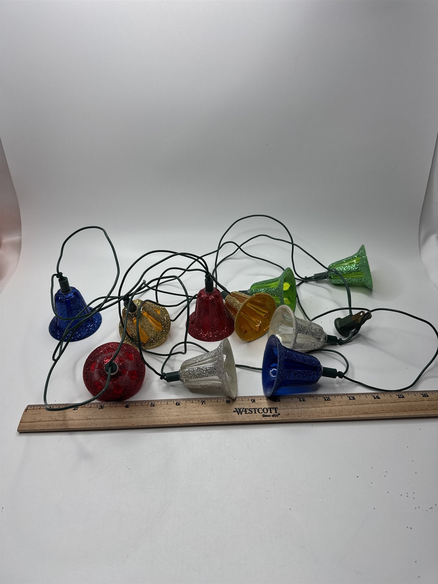 Vintage Multi Colored Bell Blowmold Plastic Bells 10 Light String Light WORKS