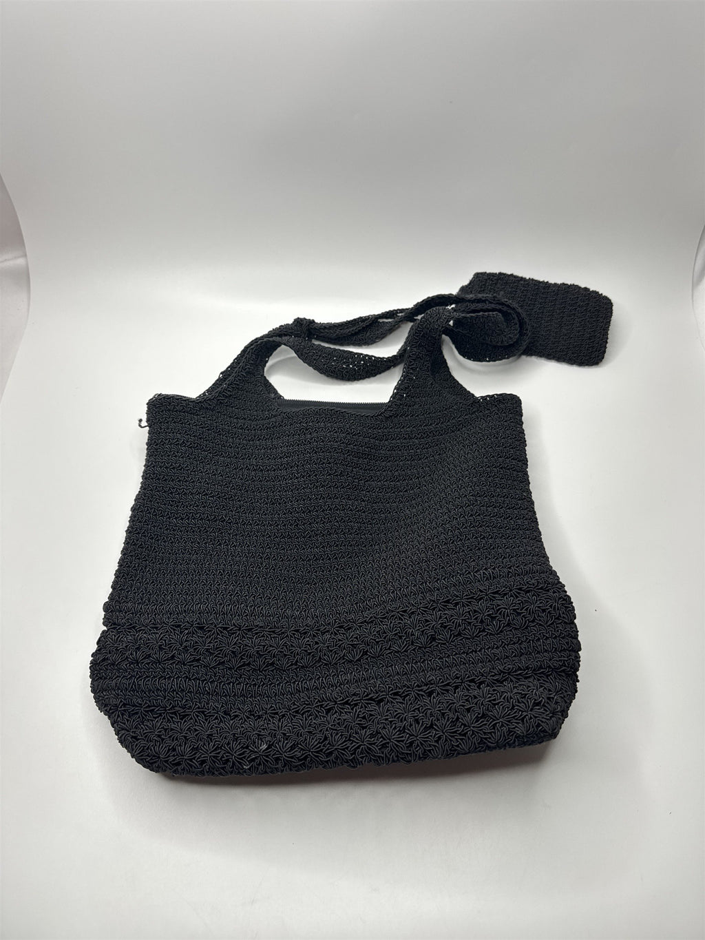 Vintage Frankie & Johnnie Crochet Knit Purse Bag Black /w Pepper Spray Holder