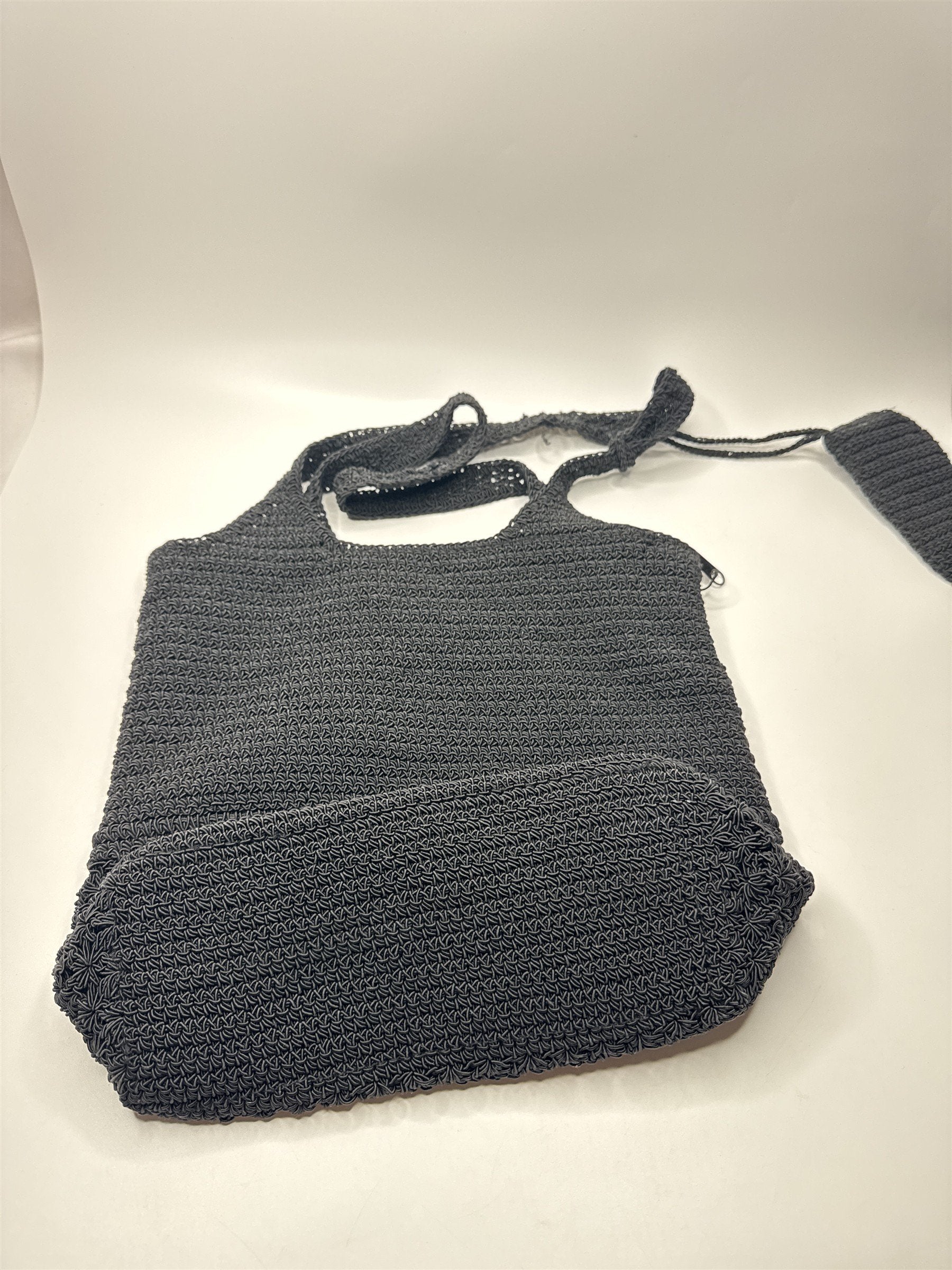 Vintage Frankie & Johnnie Crochet Knit Purse Bag Black /w Pepper Spray Holder