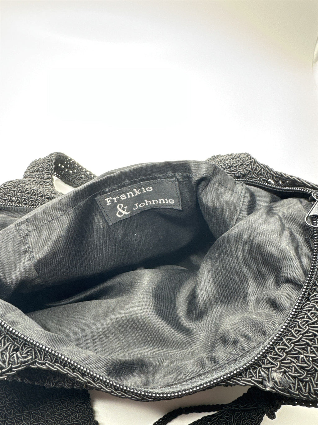 Vintage Frankie & Johnnie Crochet Knit Purse Bag Black /w Pepper Spray Holder