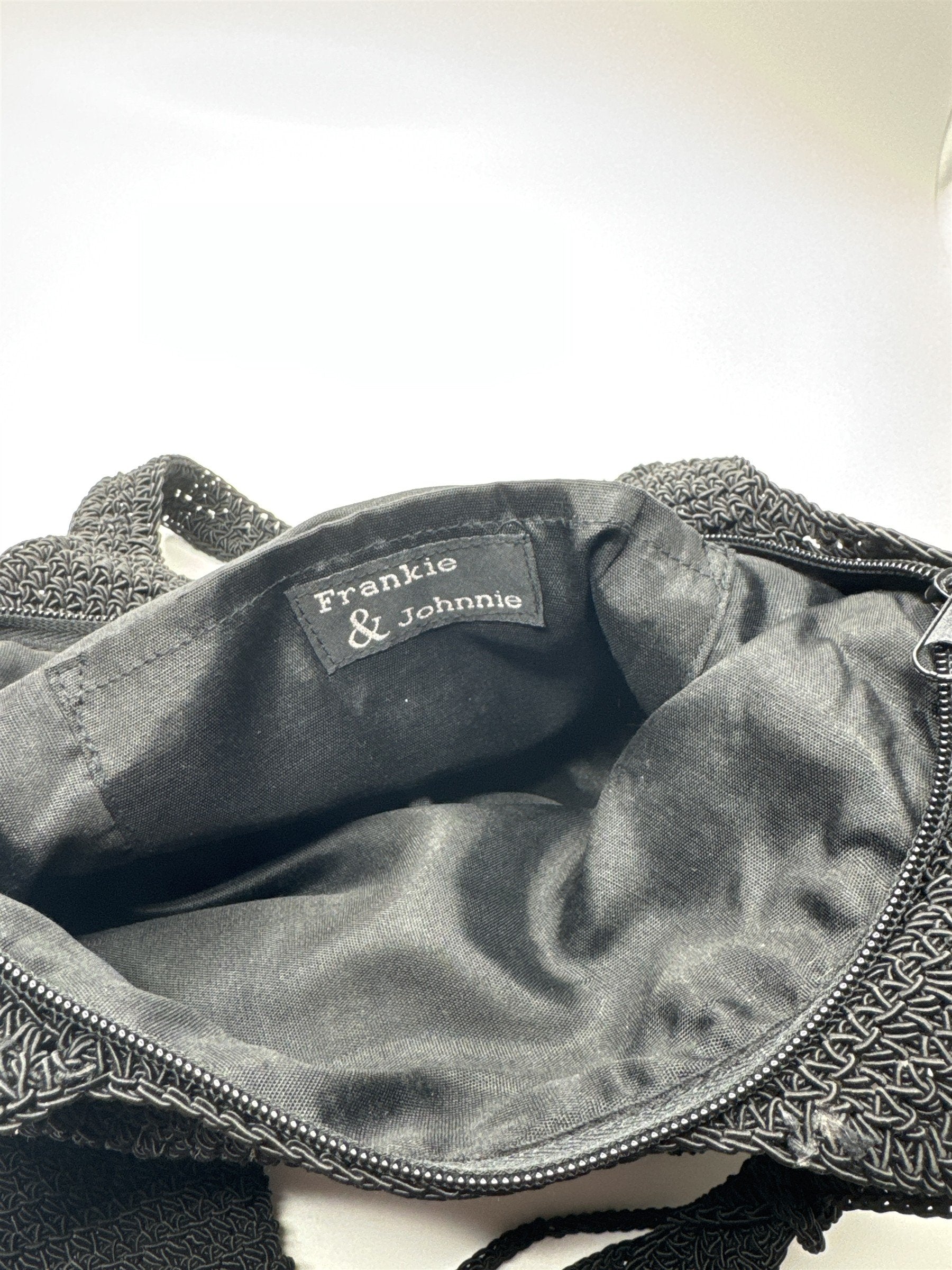 Vintage Frankie & Johnnie Crochet Knit Purse Bag Black /w Pepper Spray Holder