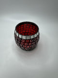 Glass Mosaic Red and Mirror Circles Candle Holder Home Decor 3.5" x 3.25"