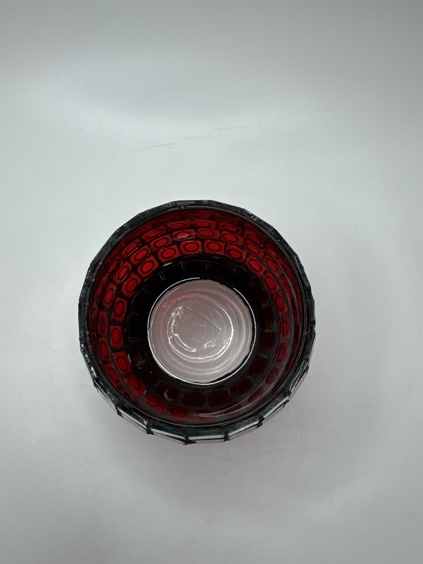 Glass Mosaic Red and Mirror Circles Candle Holder Home Decor 3.5" x 3.25"