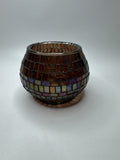 Glass Mosaic Brown Rainbow Haze Candle Holder Home Decor 3.5" x 3.25" Chips
