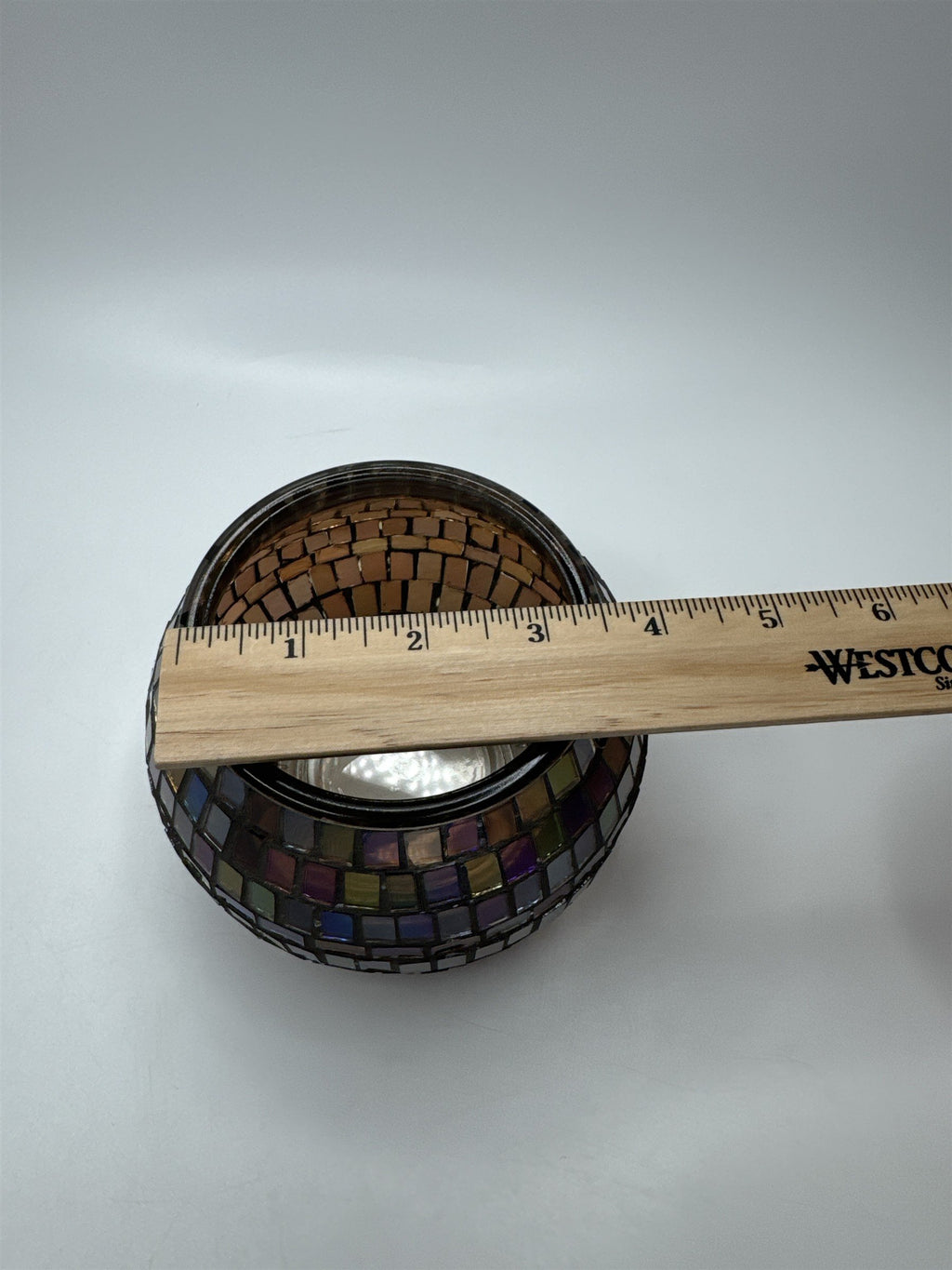 Glass Mosaic Brown Rainbow Haze Candle Holder Home Decor 3.5" x 3.25" Chips