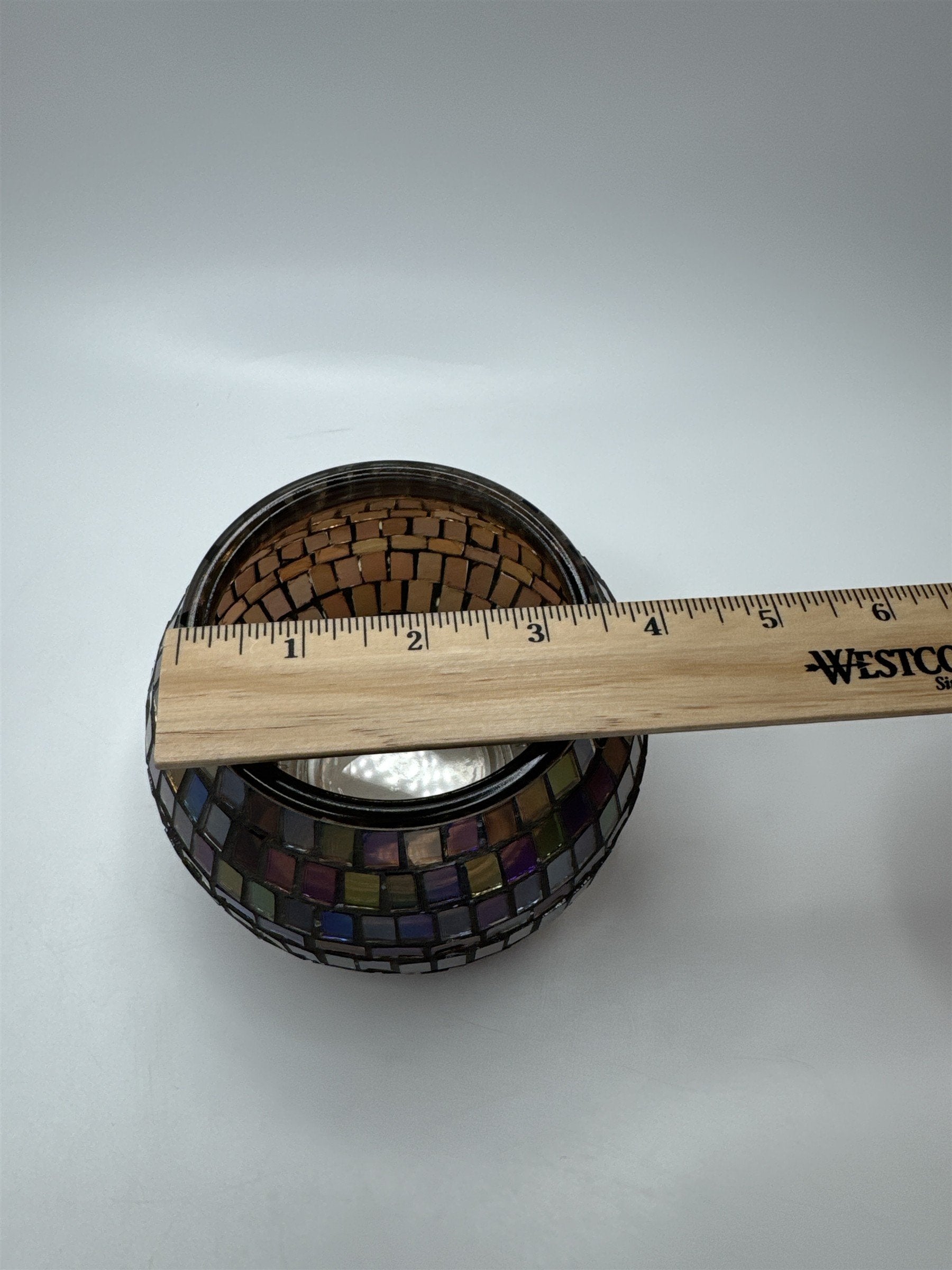 Glass Mosaic Brown Rainbow Haze Candle Holder Home Decor 3.5" x 3.25" Chips