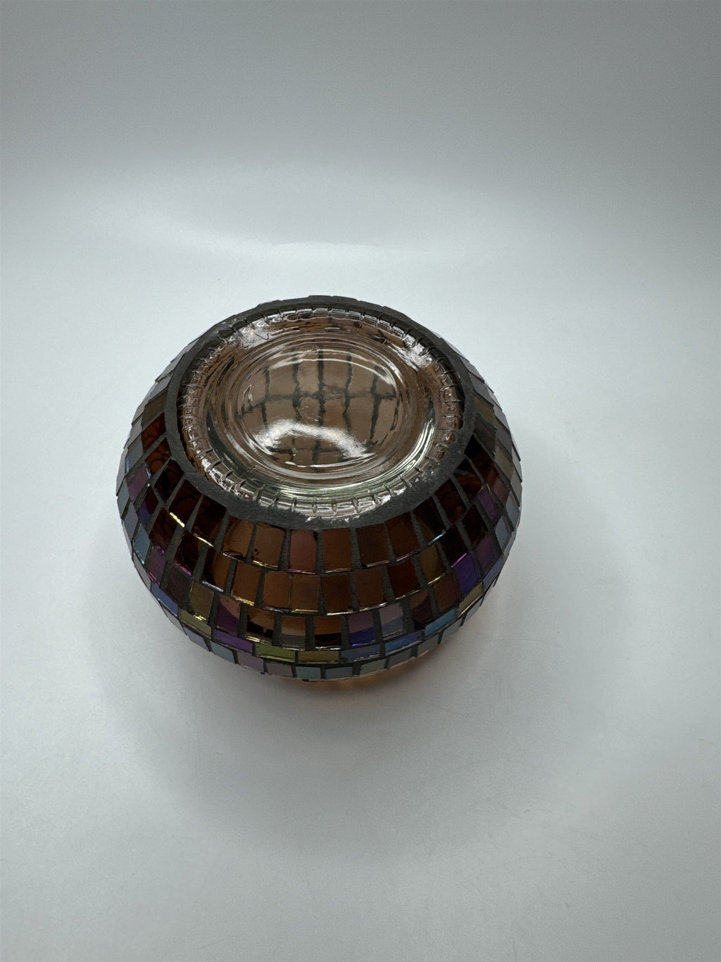 Glass Mosaic Brown Rainbow Haze Candle Holder Home Decor 3.5" x 3.25" Chips