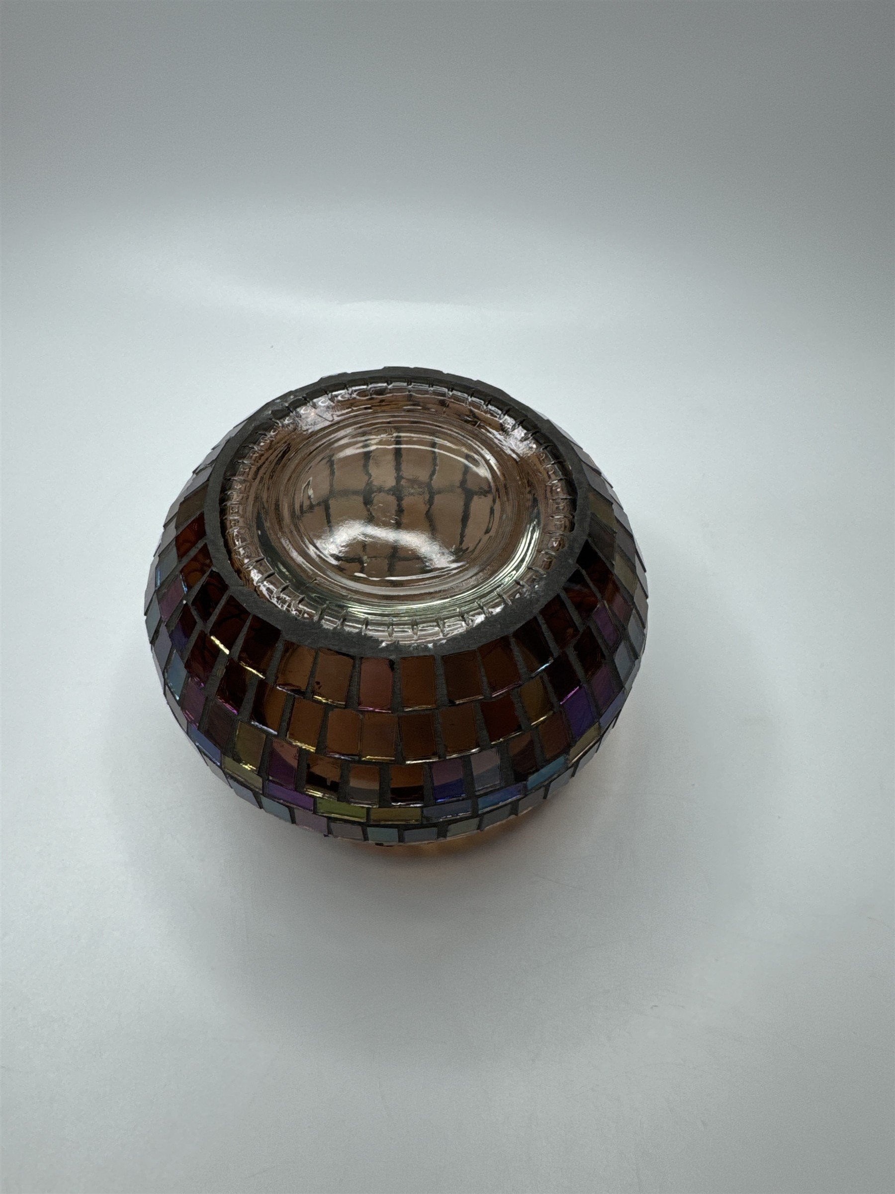 Glass Mosaic Brown Rainbow Haze Candle Holder Home Decor 3.5" x 3.25" Chips