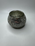 Glass Silver Mirrored Crackled Glass Candle Holder Home Decor 3.5" x 3.25"